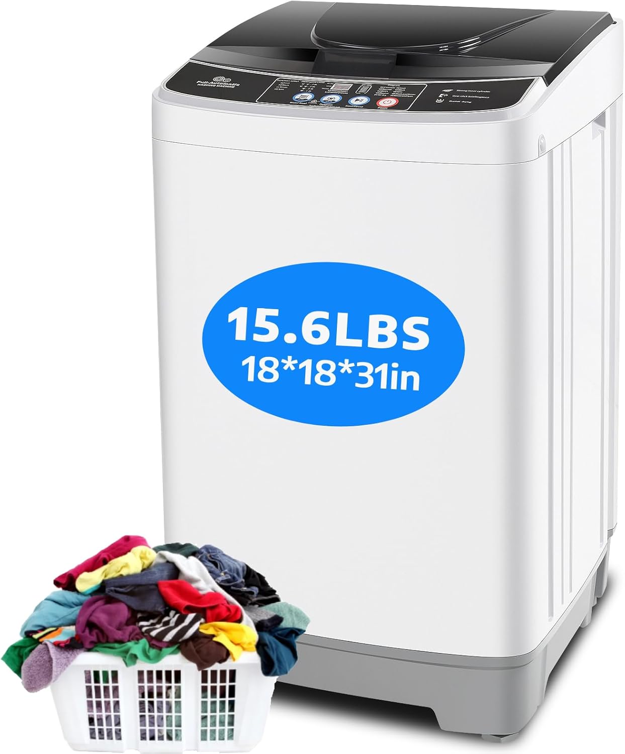 Nictemaw Portable Washing Machine 15.6Lbs Full Automatic Portable Washer, 2.1 Cu.ft Compact Laundry Washer with 10 Programs & 8 Water Levels, Built-in Drain Pump, Energy Saving for Apartment Dorm RV