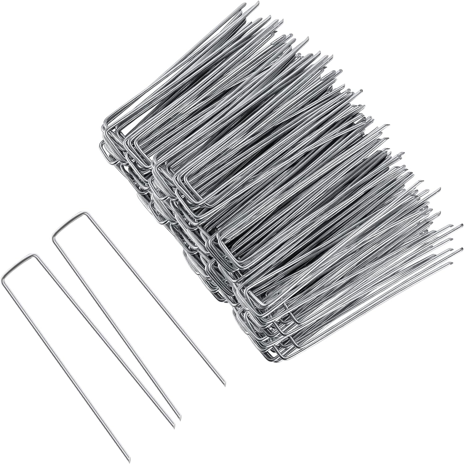 FEED GARDEN 8 Inch 50 Pack Galvanized Landscape Staples 11 Gauge Anti-Rust Garden Stakes Landscaping Fabric SOD Pins Yard Stakes for Weed Barrier Fabric