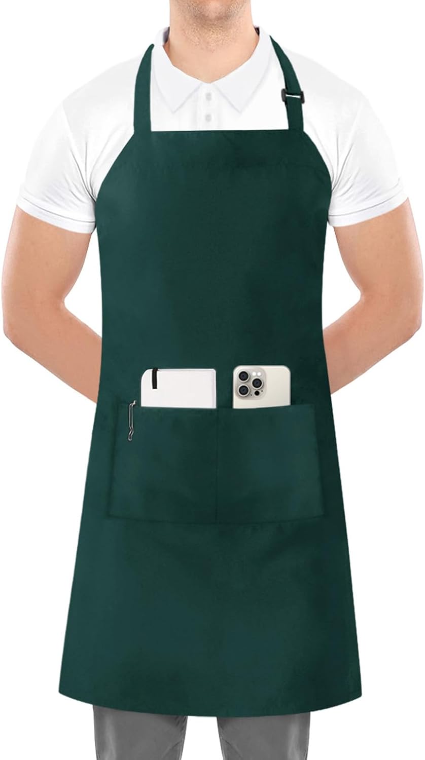 Utopia Kitchen 2 Pack Bib Apron, Adjustable with 2 Pockets, Water and Oil Resistant, Cooking Kitchen Chef Apron for Women Men