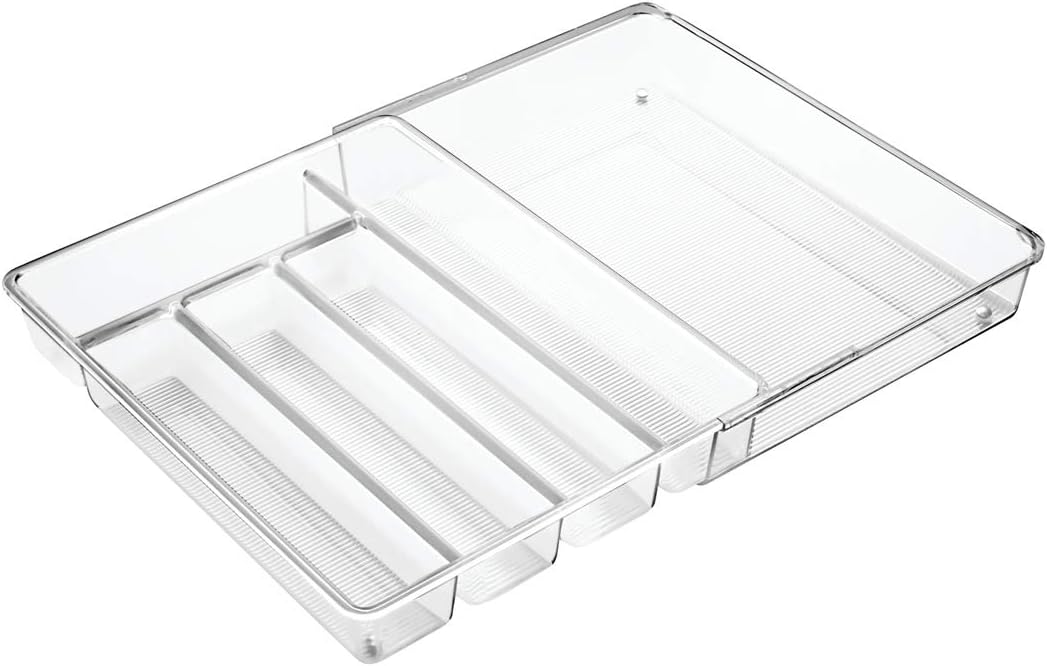 iDesign Linus Expandable Kitchen Drawer Organizer for Silverware, Spatulas, Gadgets - Clear