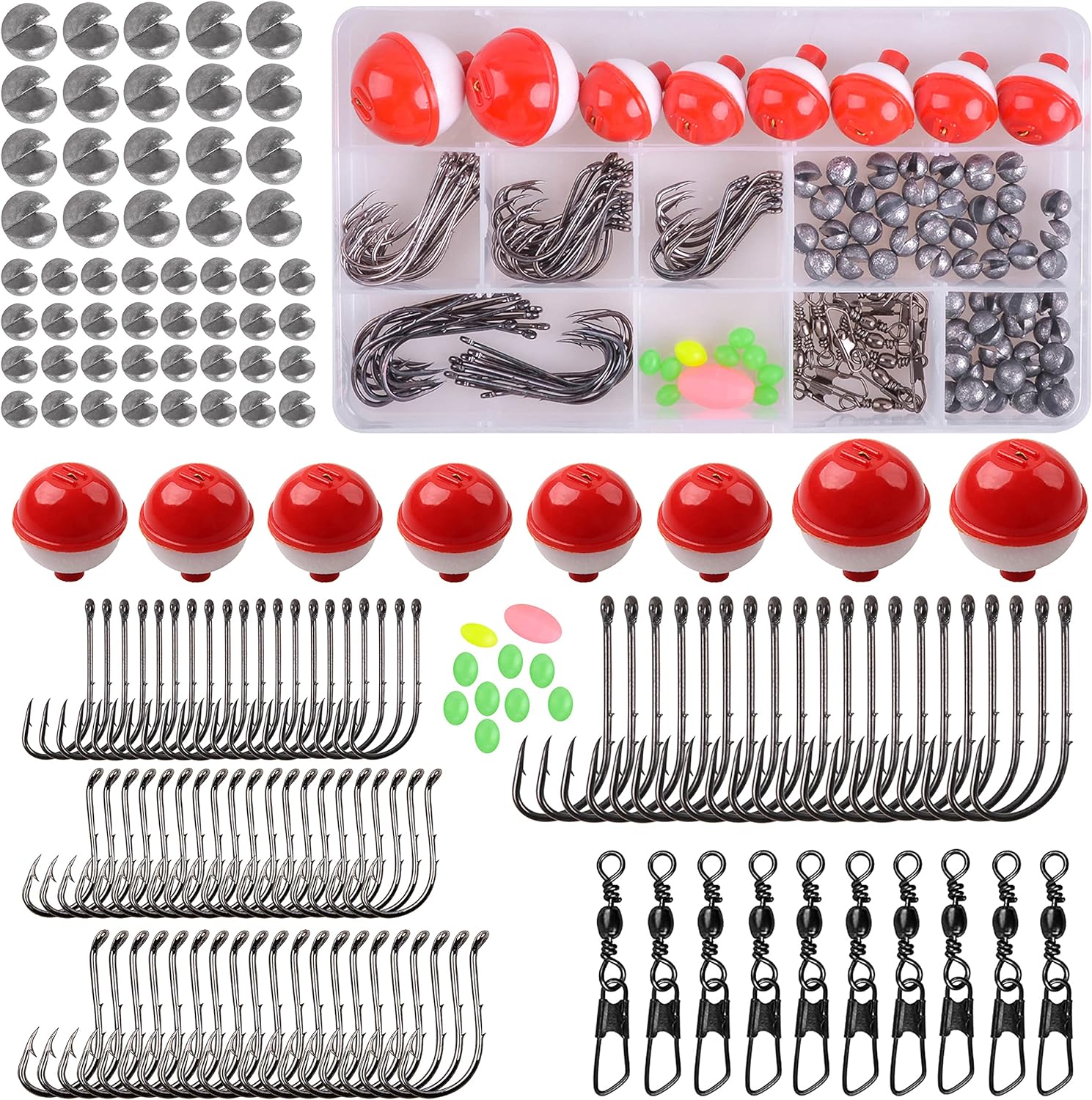 Fishing Bobbers Tackle Kit, 160pcs Basic Fishing Bobbers Hooks Assortment Included Octopus Circle Hooks, Baitholder Hooks, Bobbers, Sinker Weights, Terminal Tackle Box for Trout Catfish Panfish