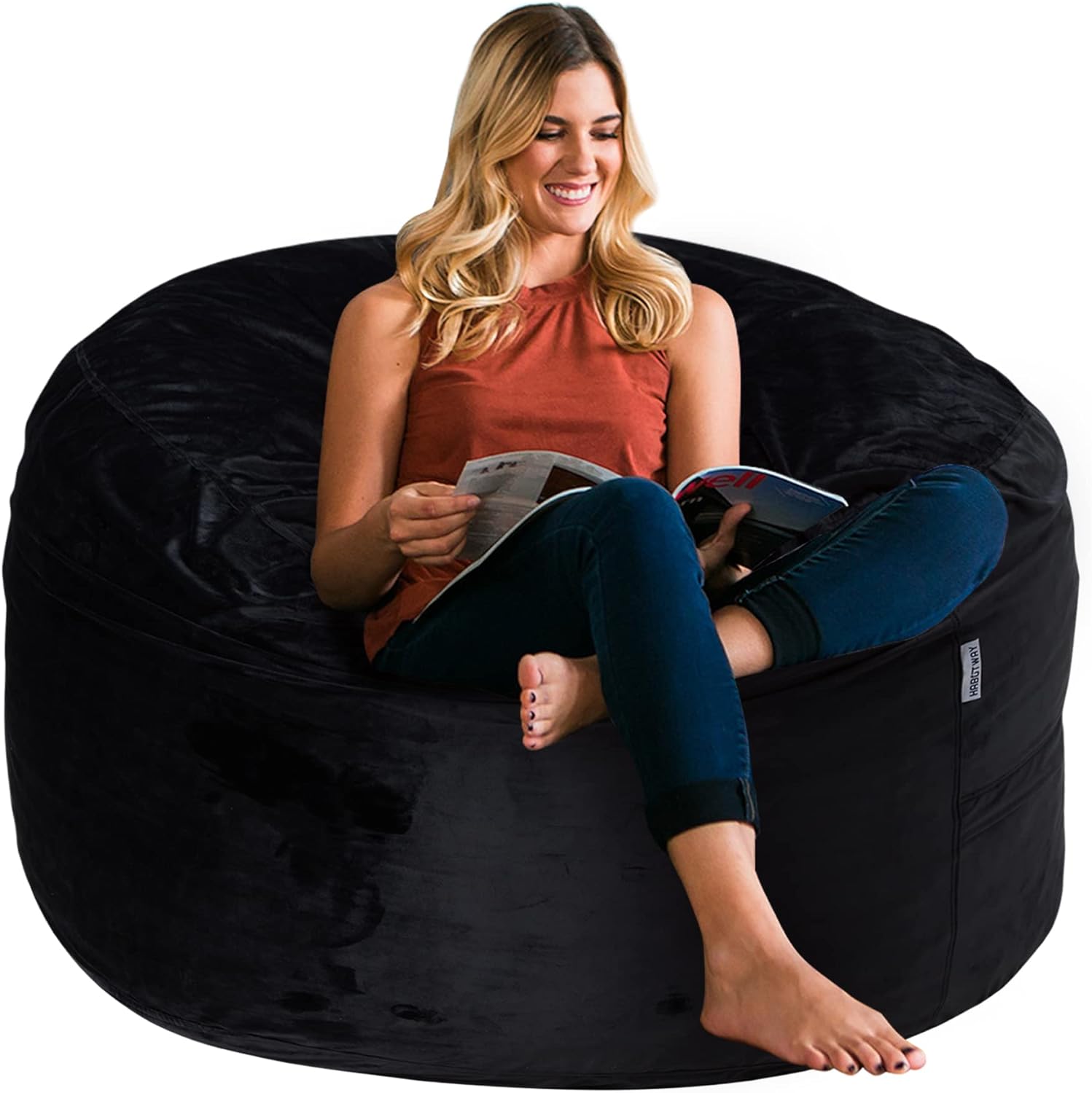 HABUTWAY Bean Bag Chair 3Ft Luxurious Velvet Ultra Soft Fur with High-Rebound Memory Foam Bean Bag Chairs for Adults Plush Lazy Sofa with Fluffy Removable Sponge 3'(Black New)