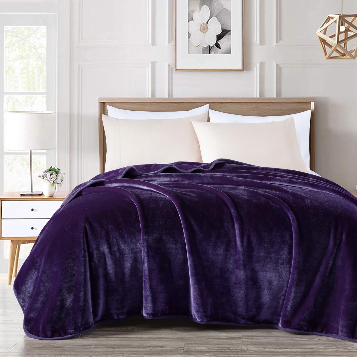 Chezmoi Collection Heavy Single Ply 9 Lbs Korean Style Faux Mink Blanket, 750GSM Thick Silky Soft Plush Raschel Mink Blanket, 85" x 95" King, Solid Purple