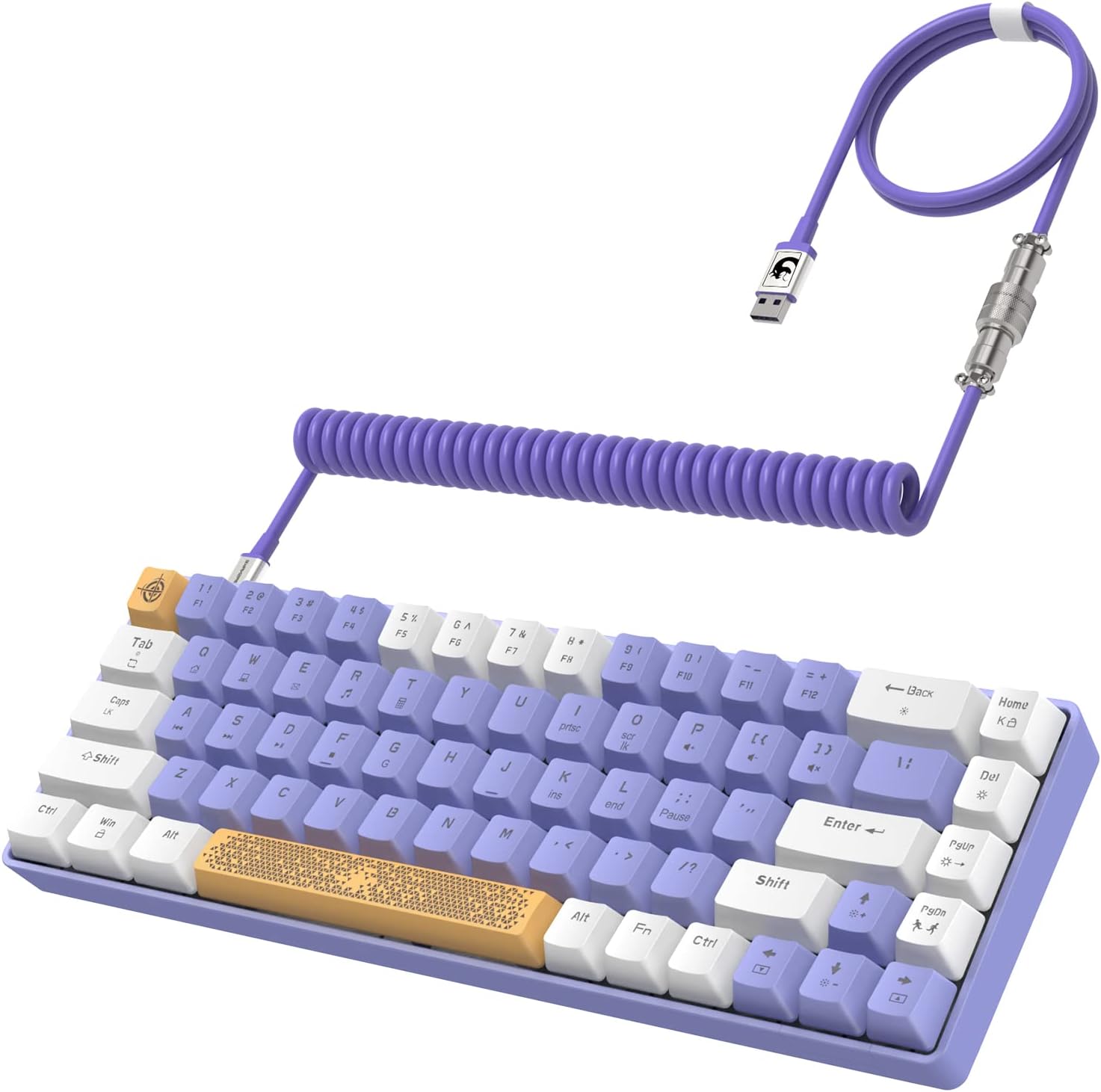 ZIYOU LANG RK-T8 Wired 65% Mechanical Gaming Keyboard with RGB LED Backlit Anti-ghosting TKL Mini 68 Key Custom Coiled C to A Cable Tactile Blue Switch for PS4 PS5 Xbox PC Mac Gamer(White Purple)