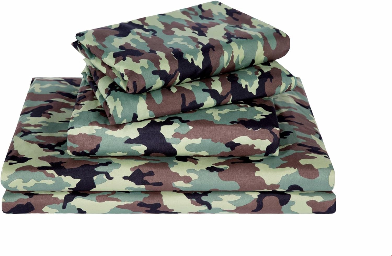 Chezmoi Collection Military Camo 4-Piece Sheet Set - Camouflage Army Green Printed Microfiber Soft Breathable Deep Pocket Sheets and Pillowcases Set, Full Size