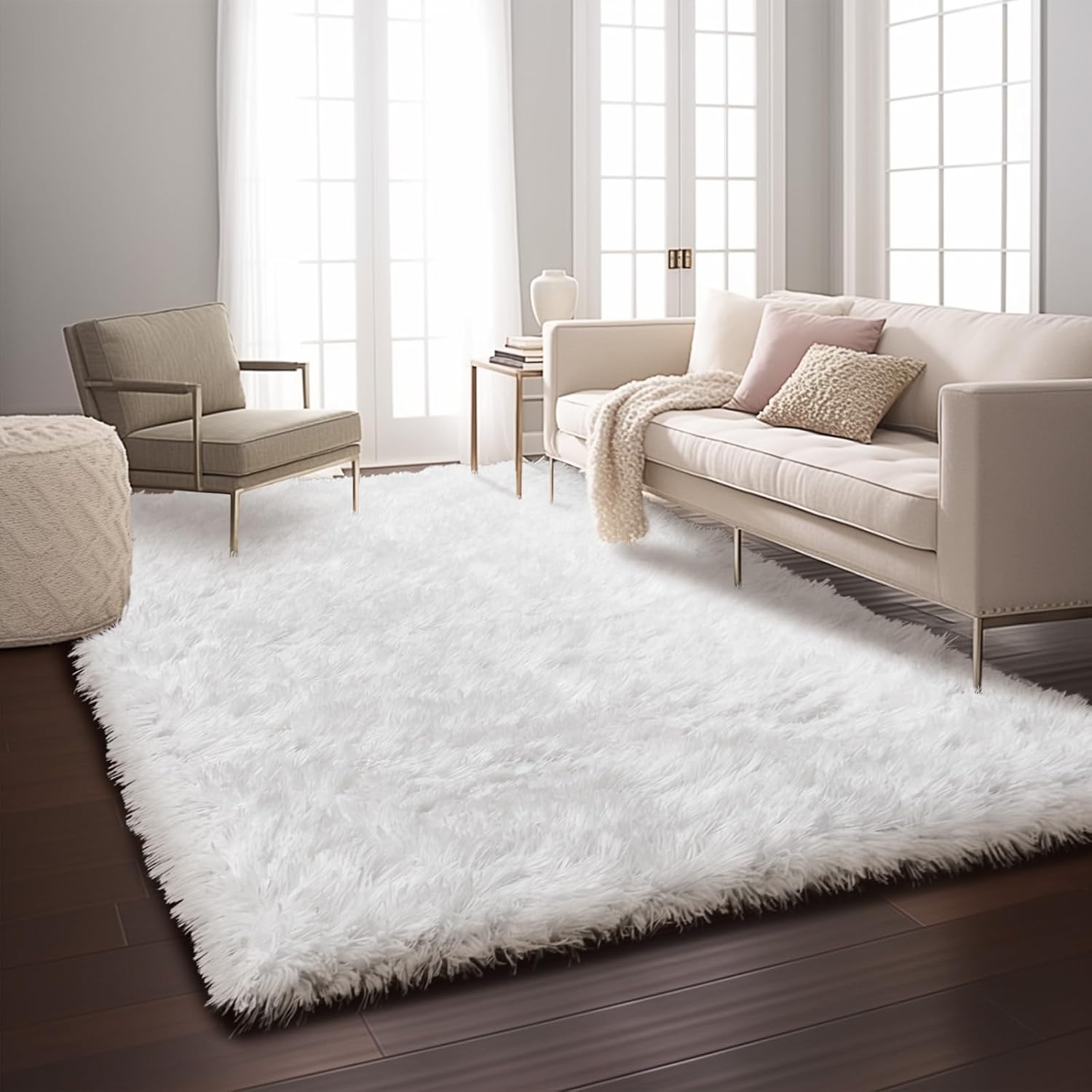 Ophanie Machine Washable 5 x 8 Rugs for Living Room,White,Large Fluffy Fuzzy Plush Shag Shag Comfy SoftNon-Slip Indoor Floor Carpet,for Kids Boys Girls DormRoom,Bedroom,PlayroomHome Decor Aesthetic