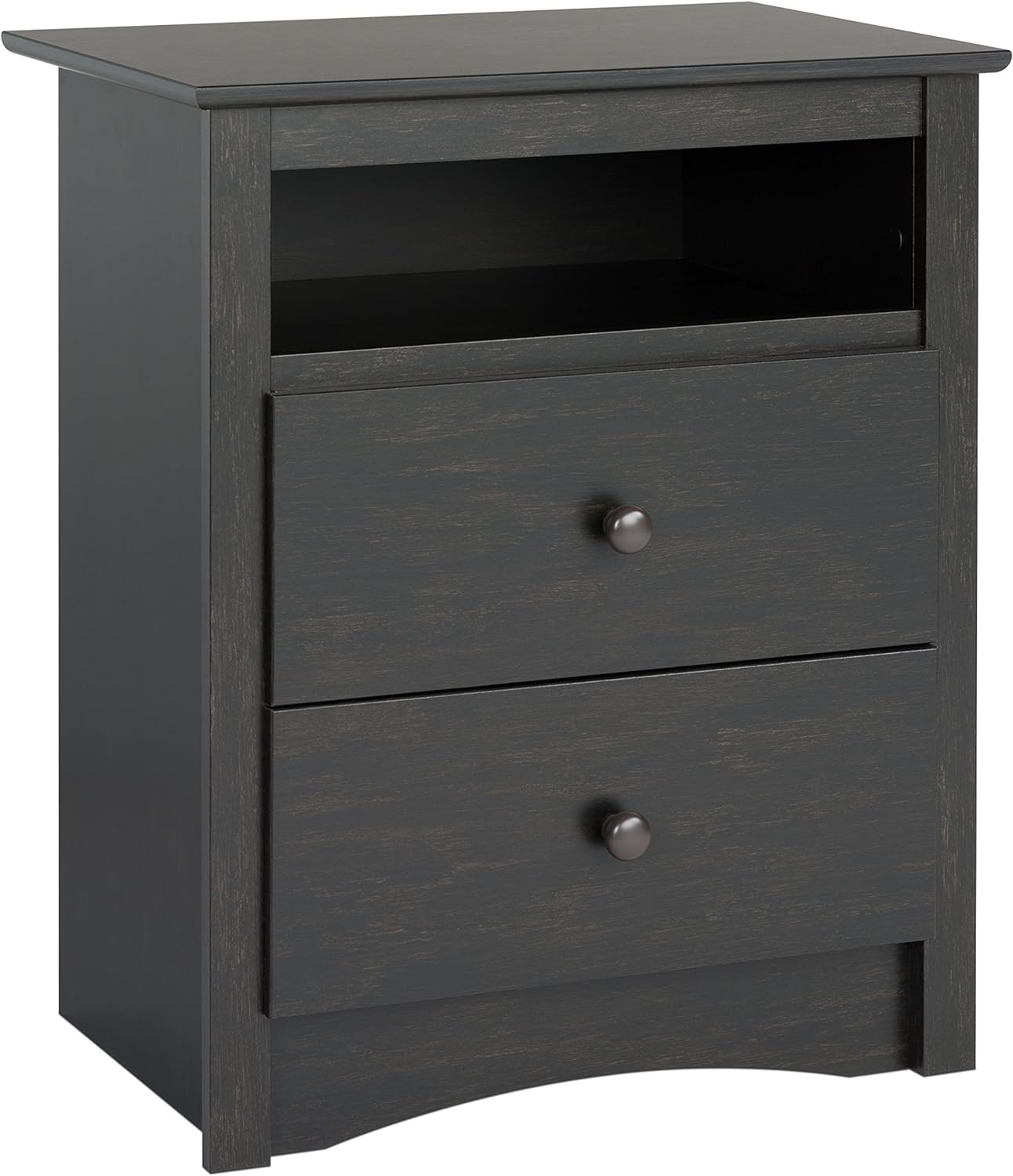 Prepac Sonoma Traditional Tall Nightstand Side Table with 2 Drawers and Open Shelf, Functional Bedside Table 16 D x 23.25 W x 28 H, Washed Black, HDC-2428-V