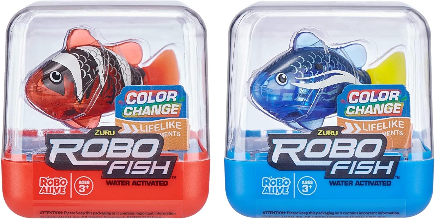 Robo Alive Robo Fish Robotic Swimming Fish (Blue   Red 2 Pack) by ZURU Water Activated, Changes Color, Comes with Batteries, Amazon Exclusive - Blue   Red (2 Pack)