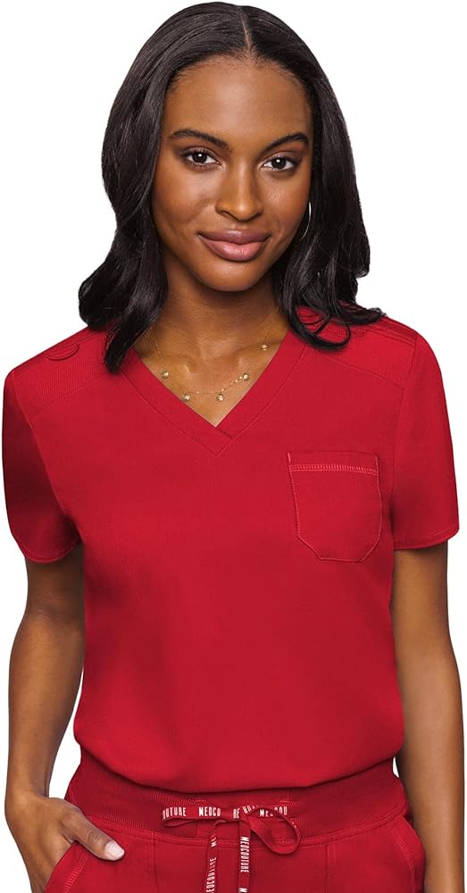 These Med Couture scrubs are comfy and cute!True to size with a stretch.Wrinkle fade, and shrink free.