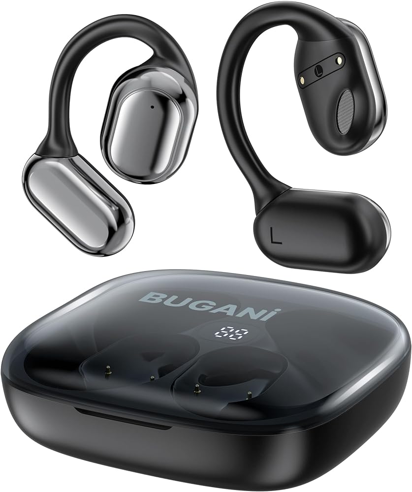 BUGANI Open Ear Headphones, Bluetooth 5.3 Wireless Headphones with Dual Large Driver, Open Ear Earbuds with Immersive Stereo Sound, ENC Clear Talk, 30H Playtime, Waterproof Sport Earbuds for Running