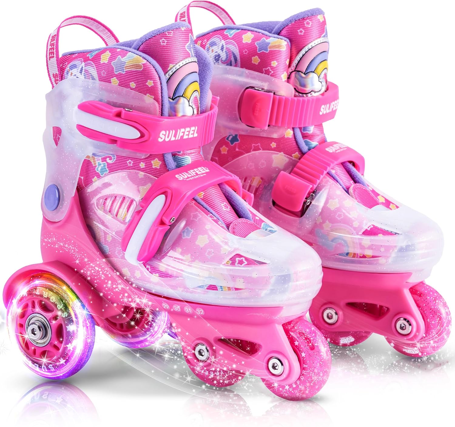 SULIFEEL Adjustable Roller Skates for Girls Boys Kids,Fun Illuminating Light Up Flash Wheels Three-Point Type Balance Suitable for Beginners Indoor Roller Skating