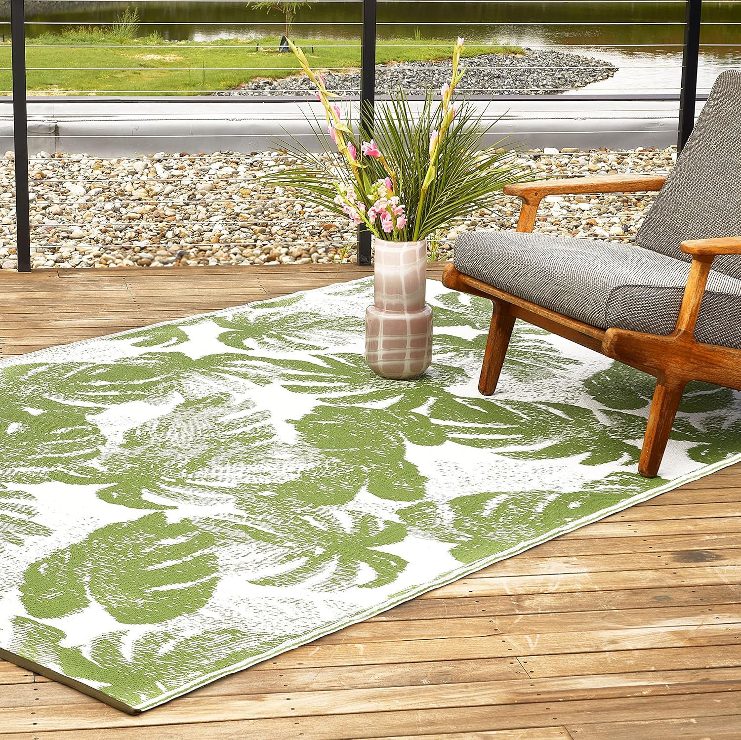 Fab Habitat Outdoor Rug - Waterproof, Fade Resistant, Crease-Free - Premium Recycled Plastic - Tropical Palm Leaf Botanical - Large Patio, Deck, Sunroom, Camping, RV - Panama - Green - 8 x10 ft