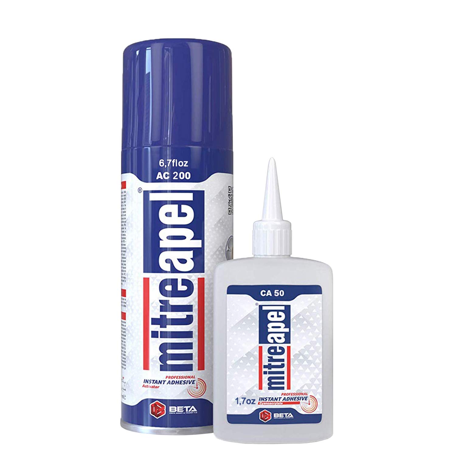 MITREAPEL Super CA Glue (1.7 oz) with Spray Adhesive Activator (6.7 fl oz) Ca Glue with Activator for Wood, Plastic, Metal, Leather, Ceramic&Cyanoacrylate Glue for Crafting&Building (1 Pk)