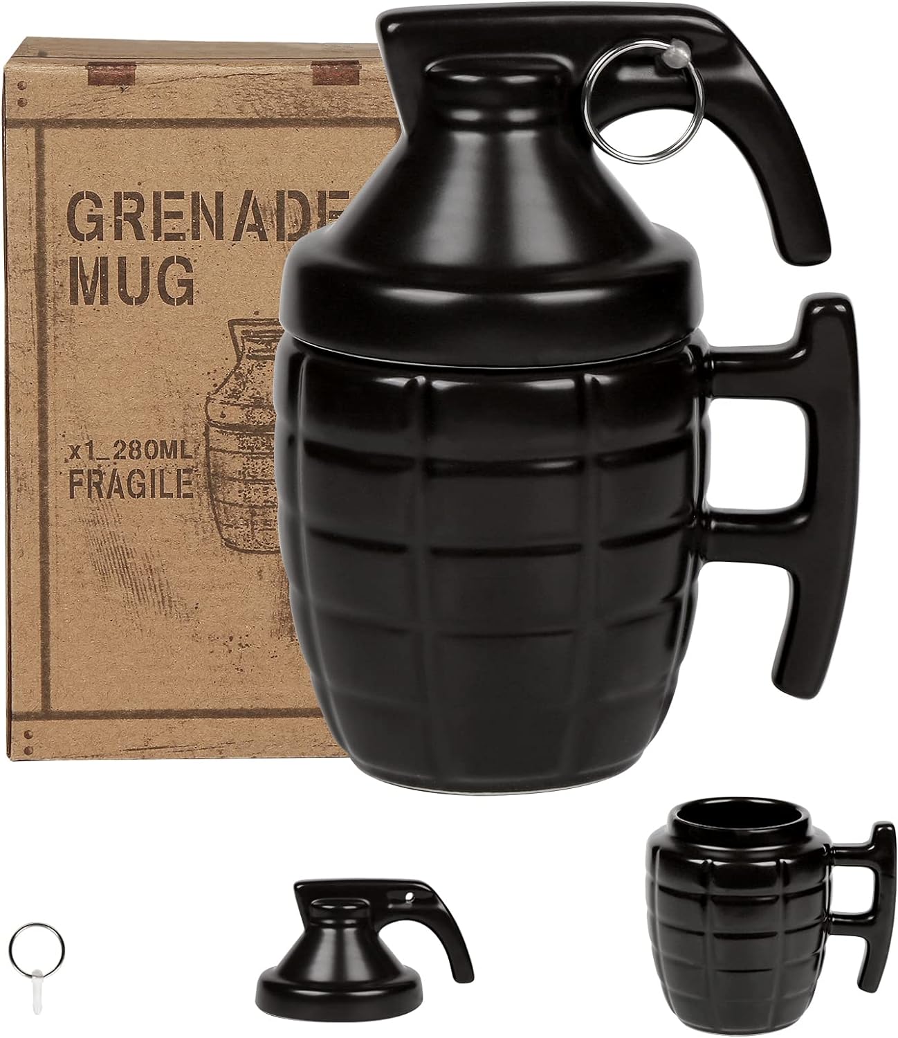 loobuu Fashion Ceramic Coffee Tea Cup, Special Cool Coffee Mug 3D Cool Grenade Design Durable Coffee Tea Cup Attractive Mugs Personalized Porcelain Gifts for Men Women- 9.4OZ (Grenade)