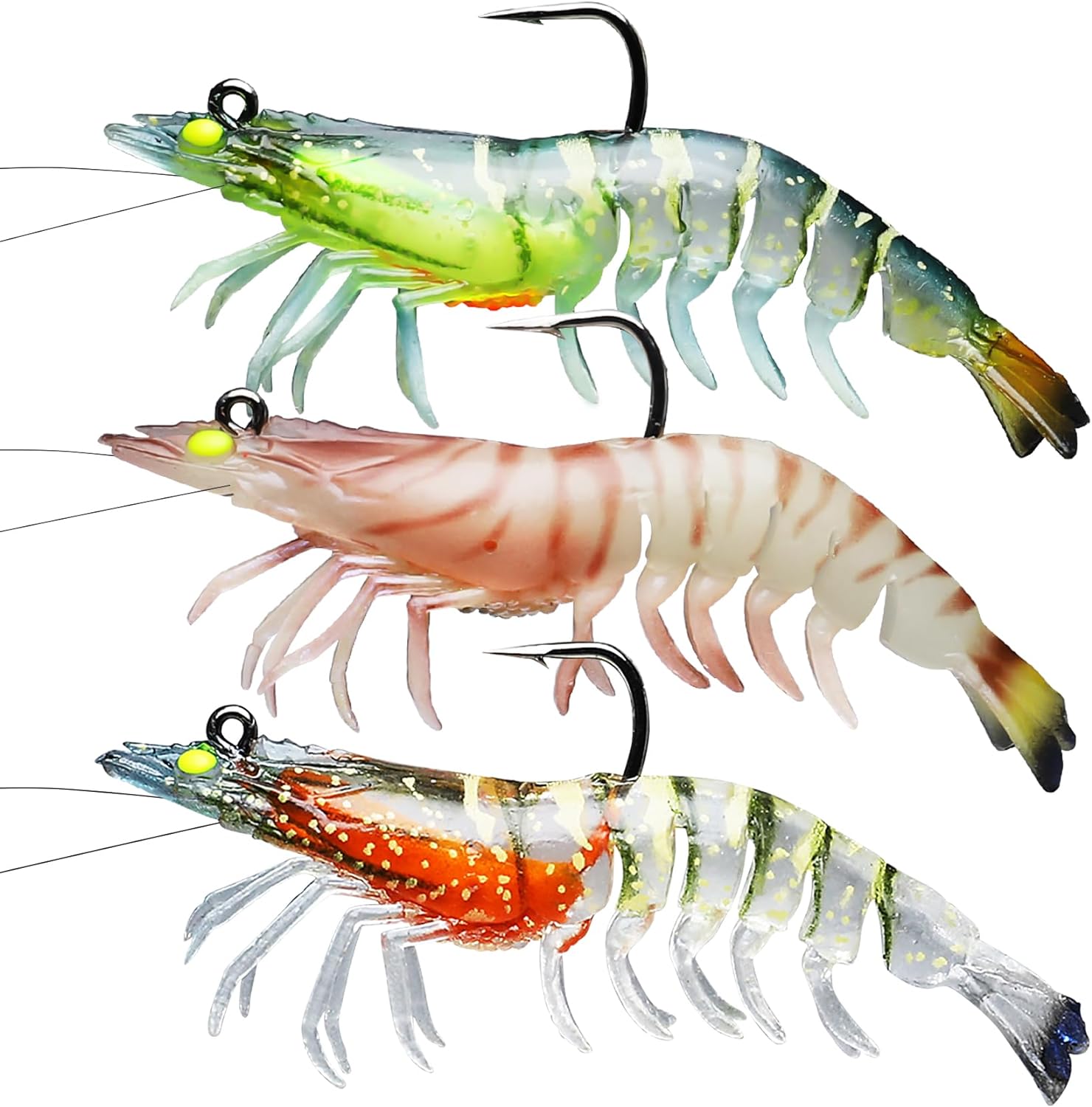 TRUSCEND Pre-rigged Fishing Jigs, 1:50 Super Durable TPE Soft Swimbait, Well-made Lifelike Shrimp Crayfish Fishing Lures, Weedless Lure for Bass Trout Walleye, Saltwater Fishing Gear, Keep Separately!