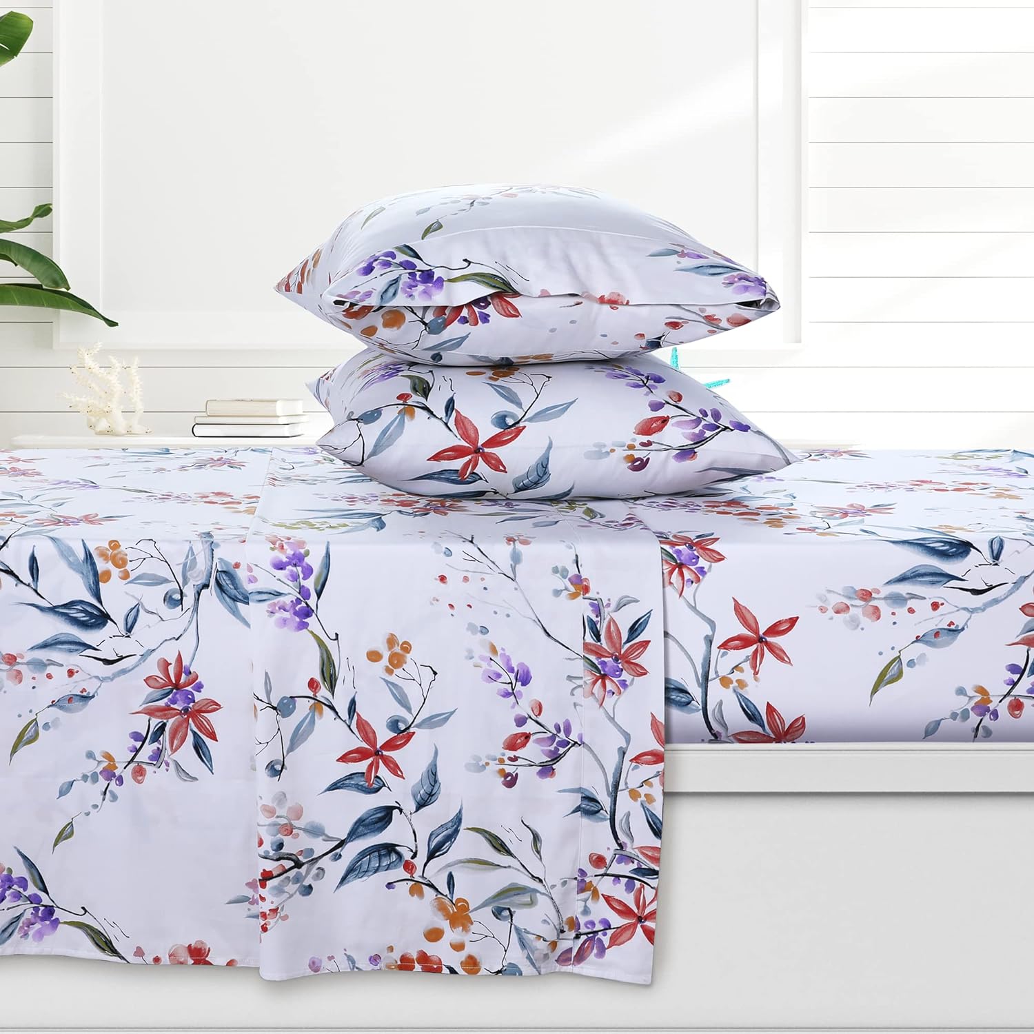 Estella 300 Thread Count Organic Cotton Deep Pocket Bed Sheet Set, Fits up to 19 inch Mattress - Queen, Multicolor