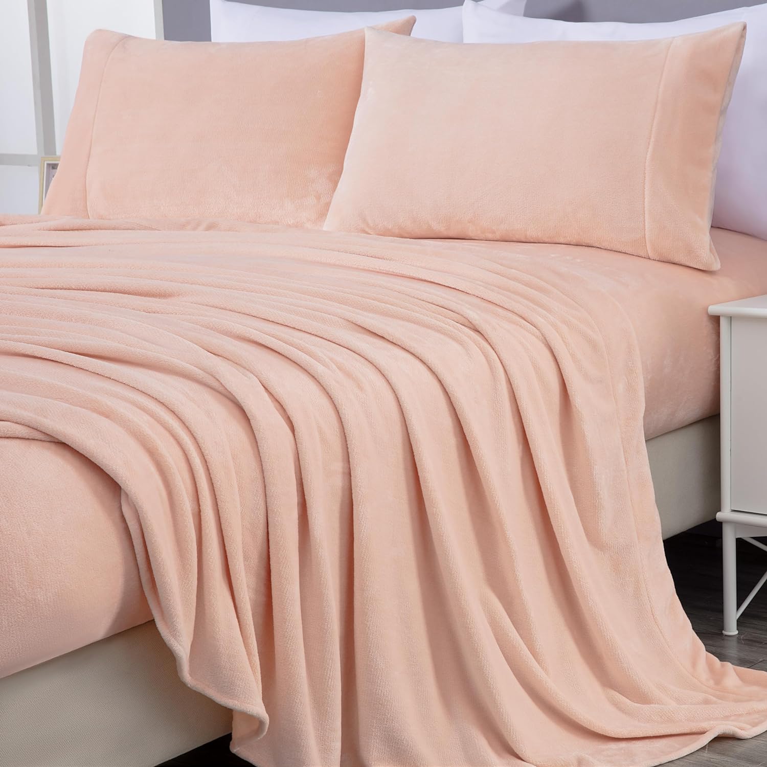 Chezmoi Collection Extra Soft Fleece Sheet Set Full, Microplush Non-Pilling Velvety Bed Sheet, Deep Pocket - Lightweight All Season Warmth, Full, Blush Pink