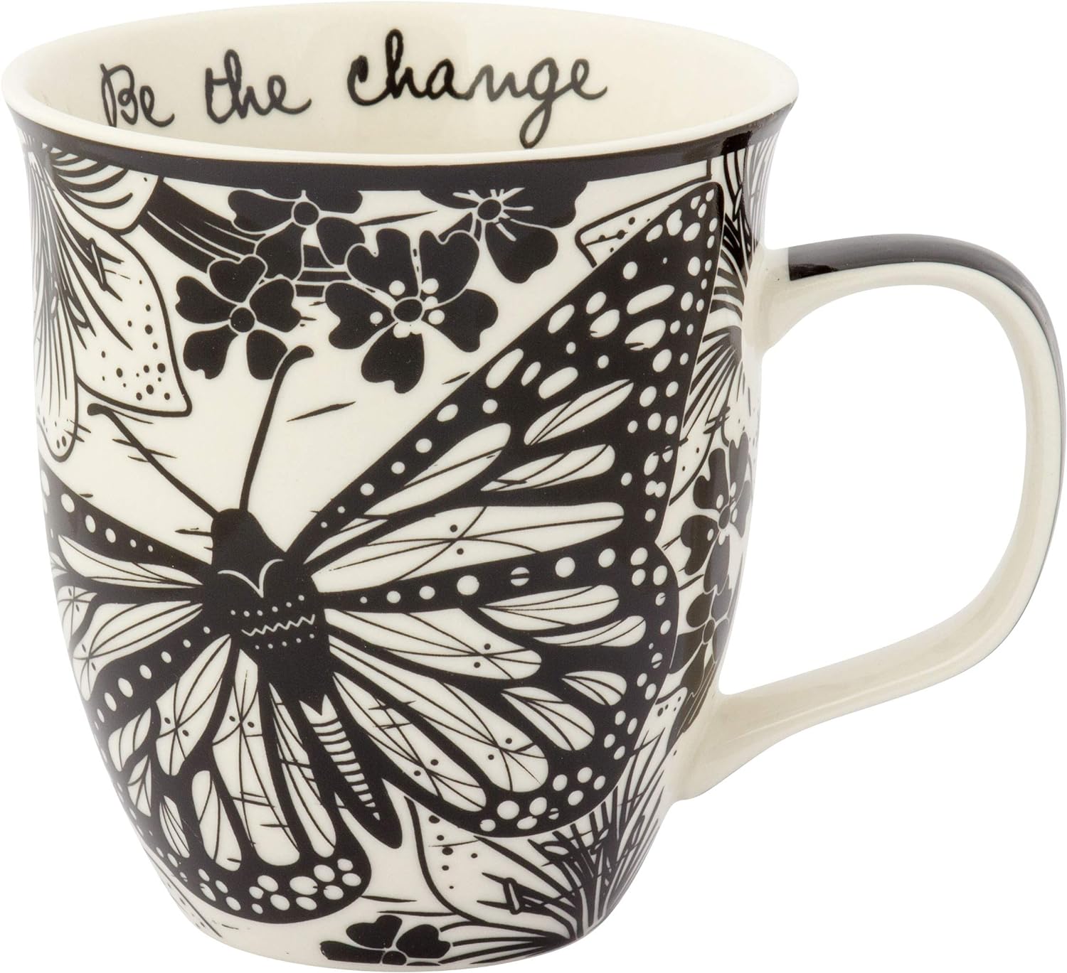 Karma Gifts 16 oz Black and White Boho Mug Butterfly - Cute Coffee and Tea Mug - Ceramic Coffee Mugs for Women and Men