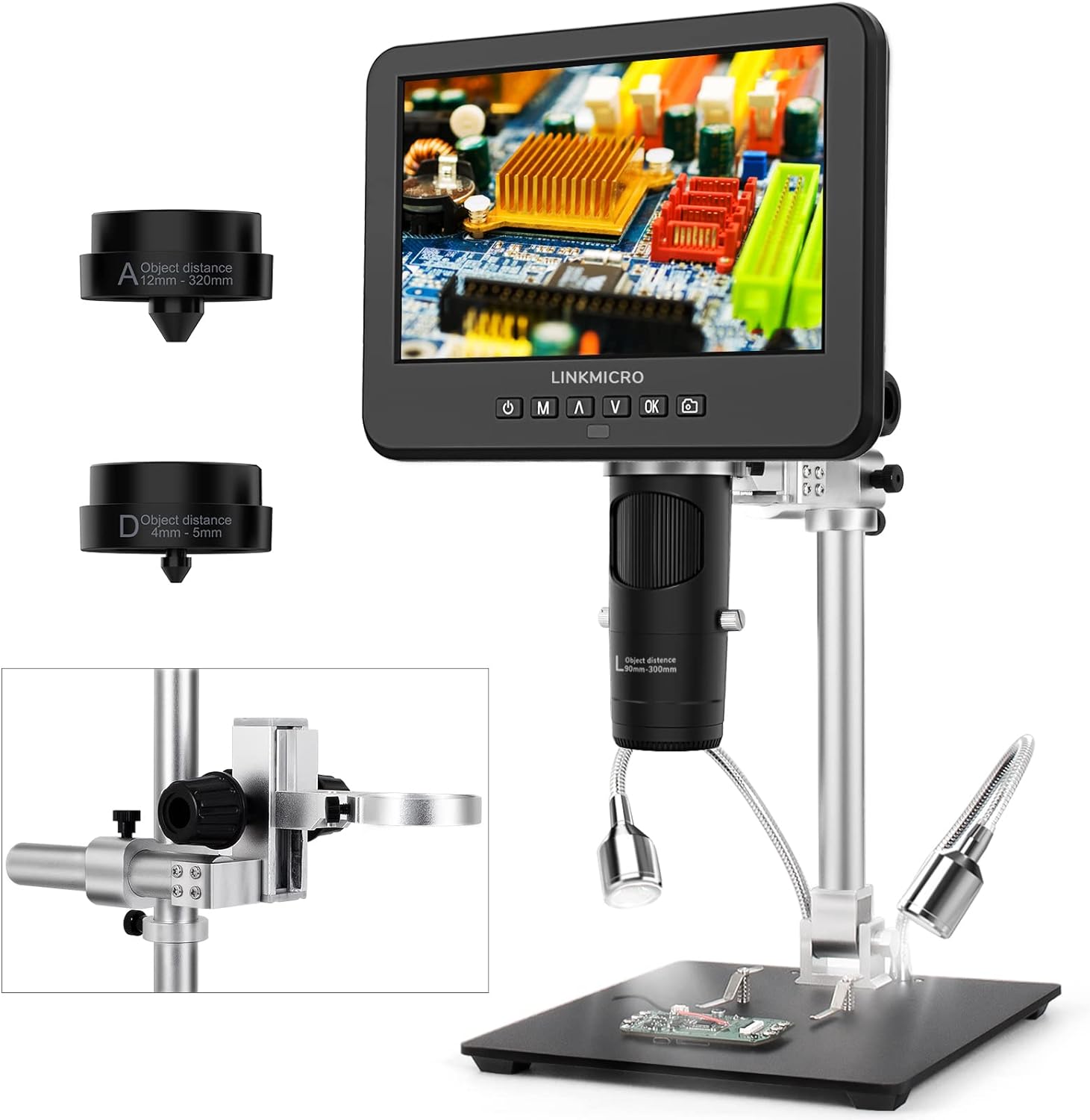 LM246MS 3 Lens 7 inch HDMI Digital Microscope 2000X for Soldering with 13'' Arm Boom Stand, UHD 2160P, Error Coin Microscope Full View of Coins, Microscope Kit for Adults, PCB Repair DIY