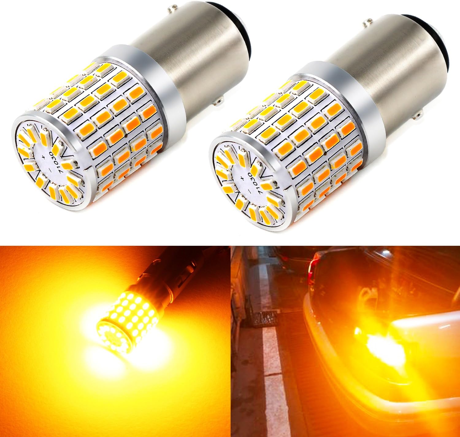 PHINLION 2057 1157 Orange Yellow LED Bulbs Super Bright 3014 72-SMD 1034 2357 7528 LED Bulb for Turn Signal Blinker Parking Side Marker Lights, Amber Yellow