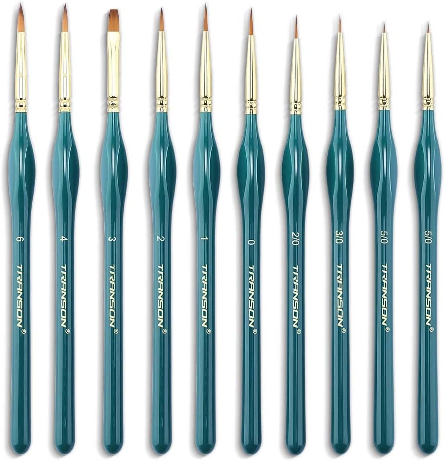 Transon 10pcs Fine Detail Miniature Art Painting Brush Set for Acrylic Watercolor Craft Rock Face Painting Green