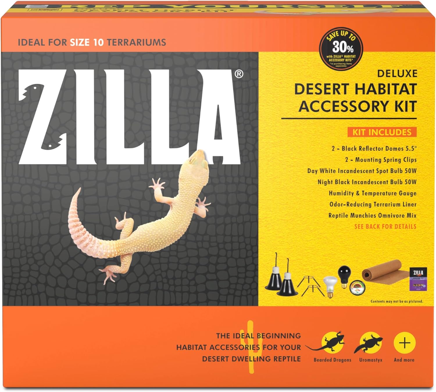 Zilla Desert Habitat Accessory Kit, Starter Kit for Reptiles, Easy Start for Desert-Dwelling Reptiles, Includes Lighting, Bedding and Food, Ideal for Size 10G Terrariums