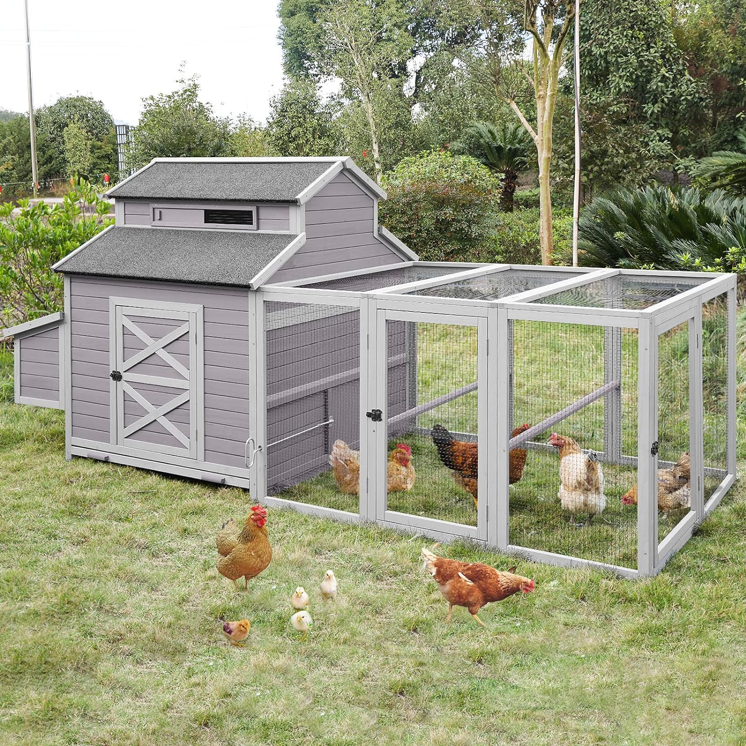 Chicken Coop 115in Large Chicken House with Run Poultry Cage with Nesting Boxes, 8-10 Chickens