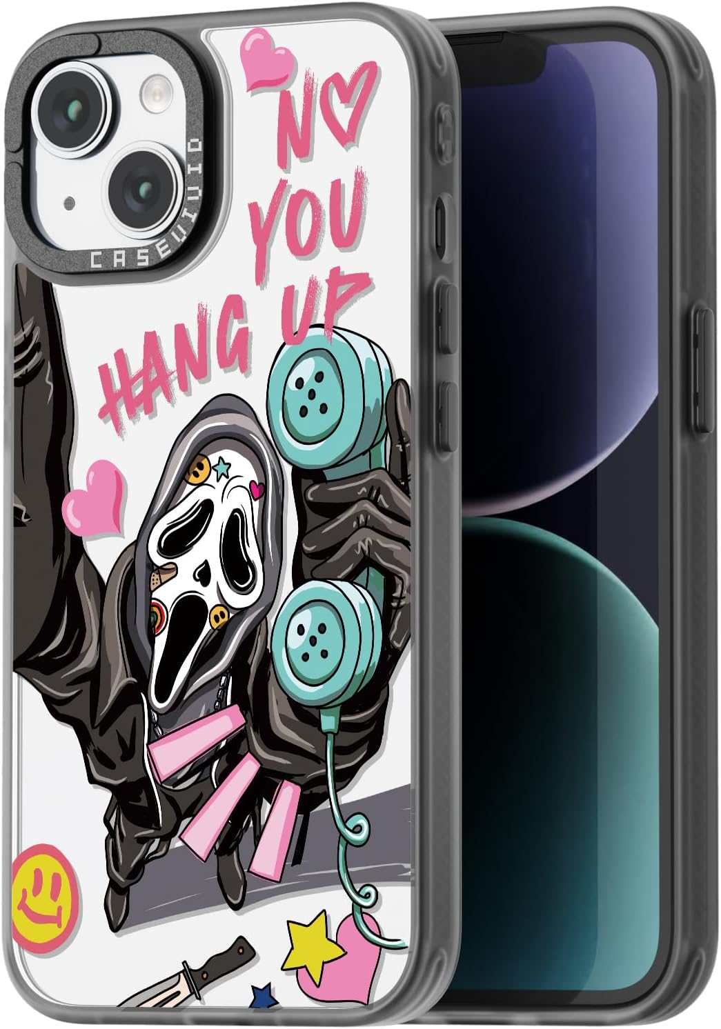 Compatible for iPhone 15 Case Cute Aesthetic - Durable Fashion Funny Phone Case - Girly Scream Skeleton Skull Pattern Print Cover Design for Woman Girl 6.1 Black