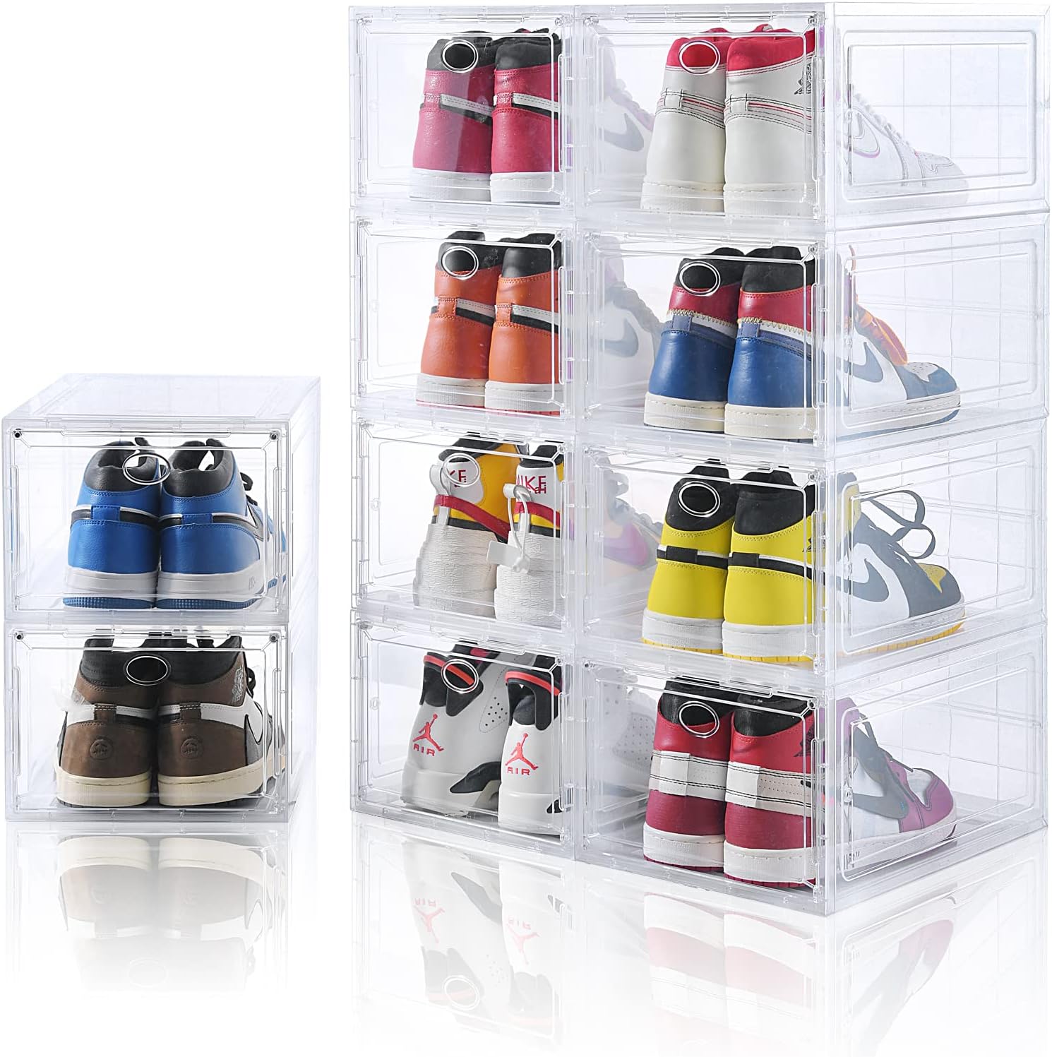 10 Pack Clear Shoe Boxes Stackable,Shoe Storage for Closet,Sturdy Box Containers with Door,Sneaker Storage,Easy to Assemble,Fit up US Size 12(13.8x 9.84x 7.1)