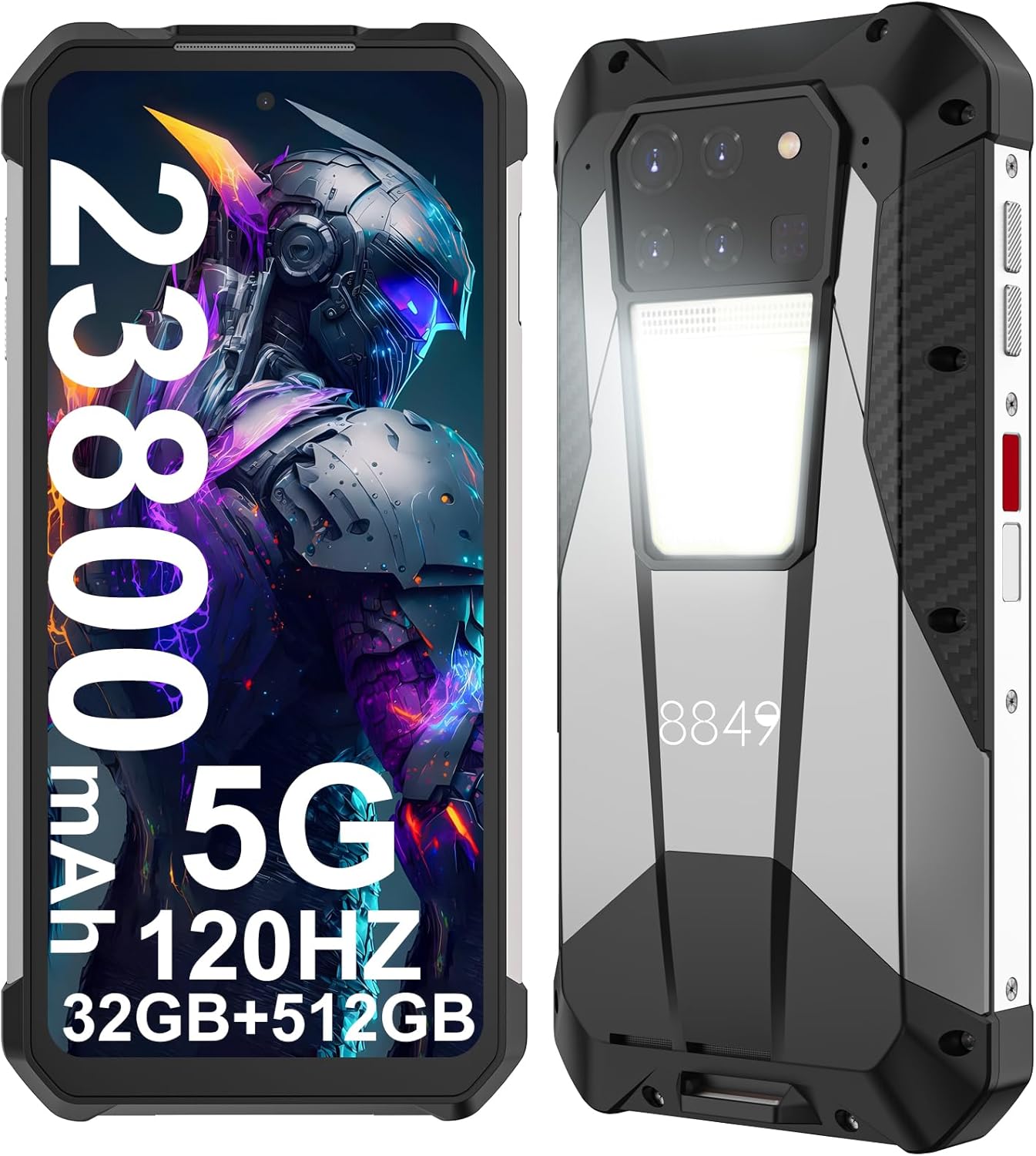 8849 Tank 3 Rugged Smartphone, 23800mAh 5G Outdoor Rugged Cell Phone Unlocked, 32GB RAM+512GB ROM, 6.79 Waterproof Android 13 Mobile Phones, 200MP Main Camera/OTG/NFC(Support T-Mobile & Verizon Only)