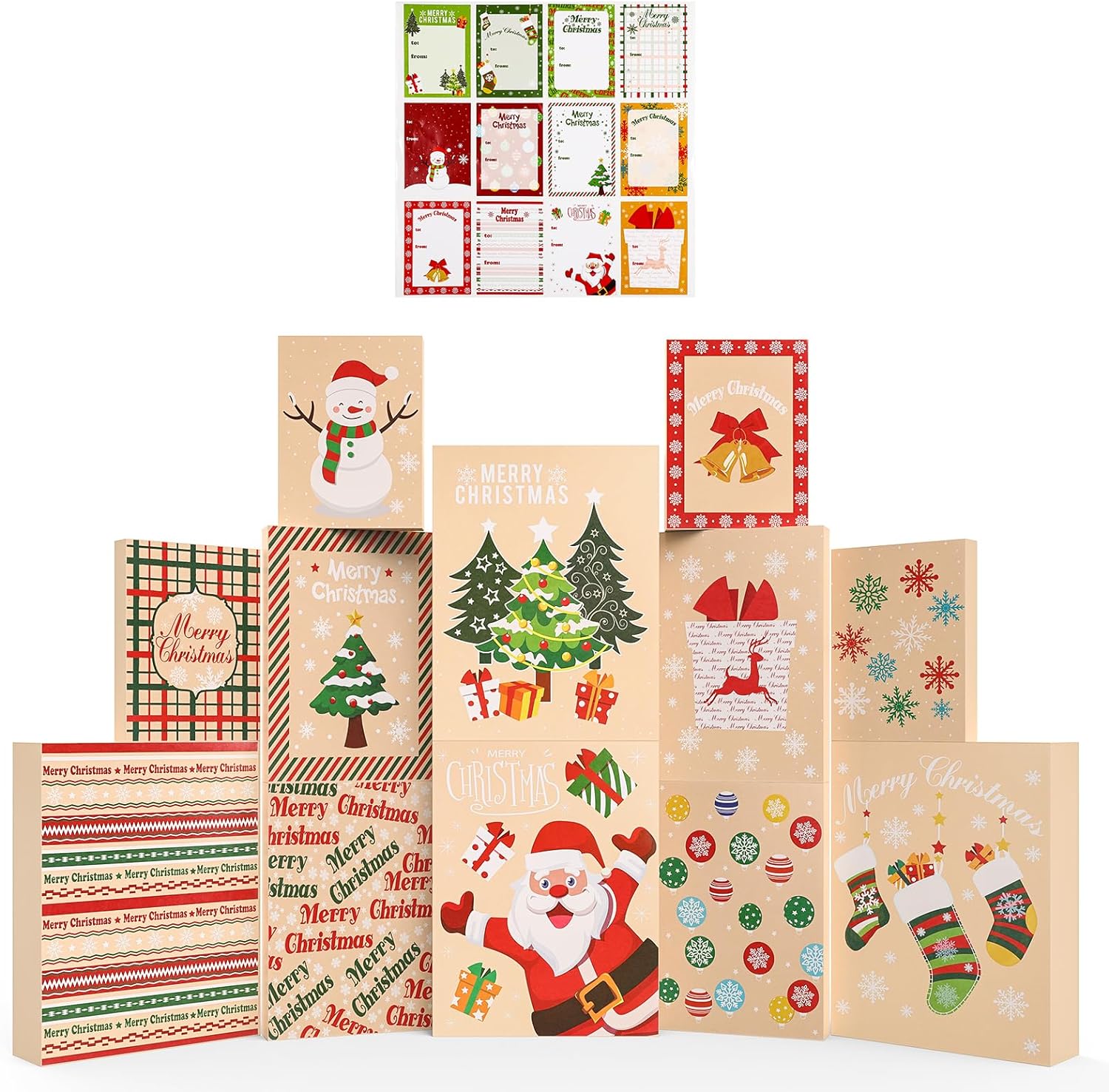 12 Pcs Christmas Paper Gift Boxes Assorted Sizes, Xmas Shirt Box, Holiday Present Box for Decorations Wrapping Gift-Giving