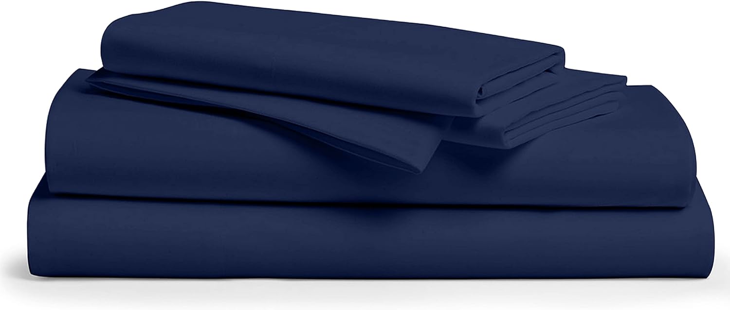 THREAD SPREAD 100% Cotton Twin Sheets for Twin Size Bed - 400 Thread Count 3 Pc Cotton Sheet Set - Ultra Soft, Breathable Cooling Sheet Sets - Deep Pocket Twin Bed Sheets - Sateen Bedsheet (Navy Blue)