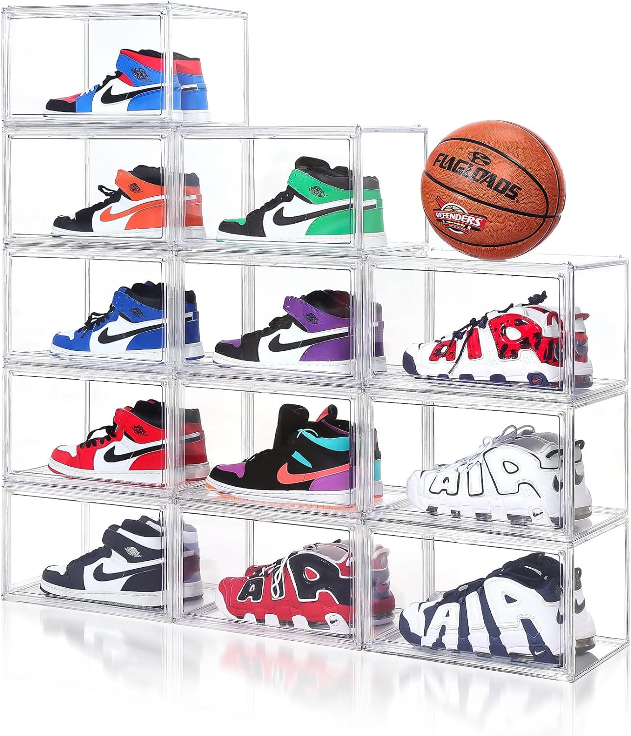 12 Pack Shoe Organziers, Side Open Shoe Storage Boxes, Magnetic Sneaker Boxes With Magnetic Door For Display, Fit Up To Us Size 14 (14" X 11X9)