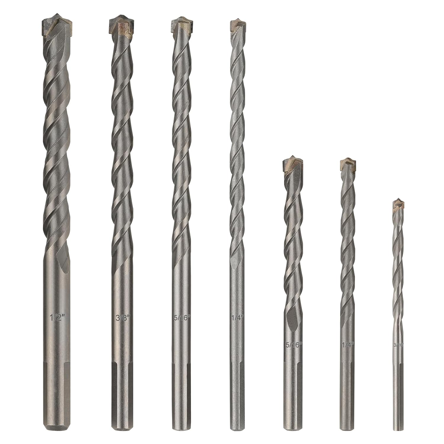 COMOWARE Concrete Drill Bit Set 7pcs, 3/16-1/2, Masonry Drill Bit Set Carbon Steel,Carbide Tip,Triangle Shank for Brick, Masonry,Rock, Ceramic Tile, Cement Concrete