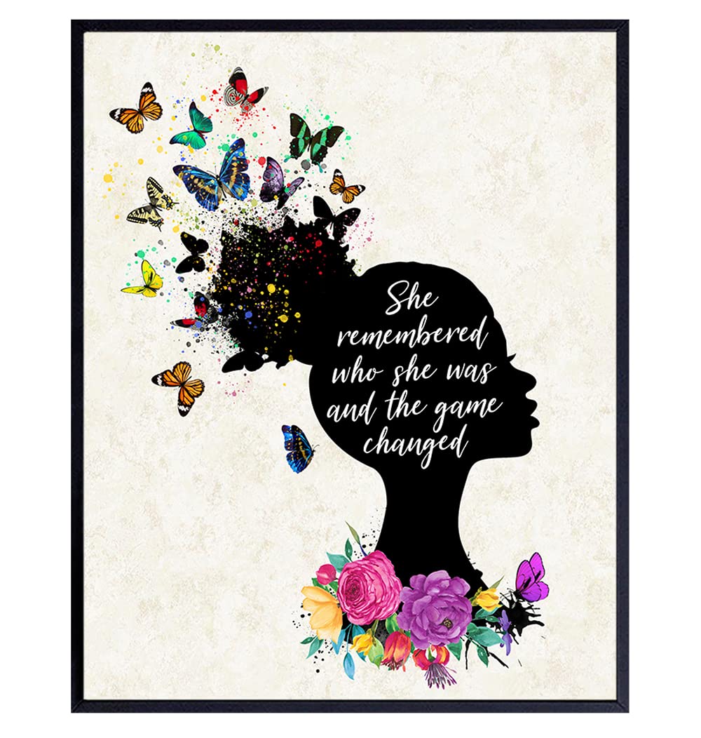 Motivational Wall Art Decor for African American, Black Women - 8x10 Home Decoration Poster for Girls Bedroom, Living Room, Bathroom, Office - Cool Unique Inspirational Gift - Flowers, Butterflies