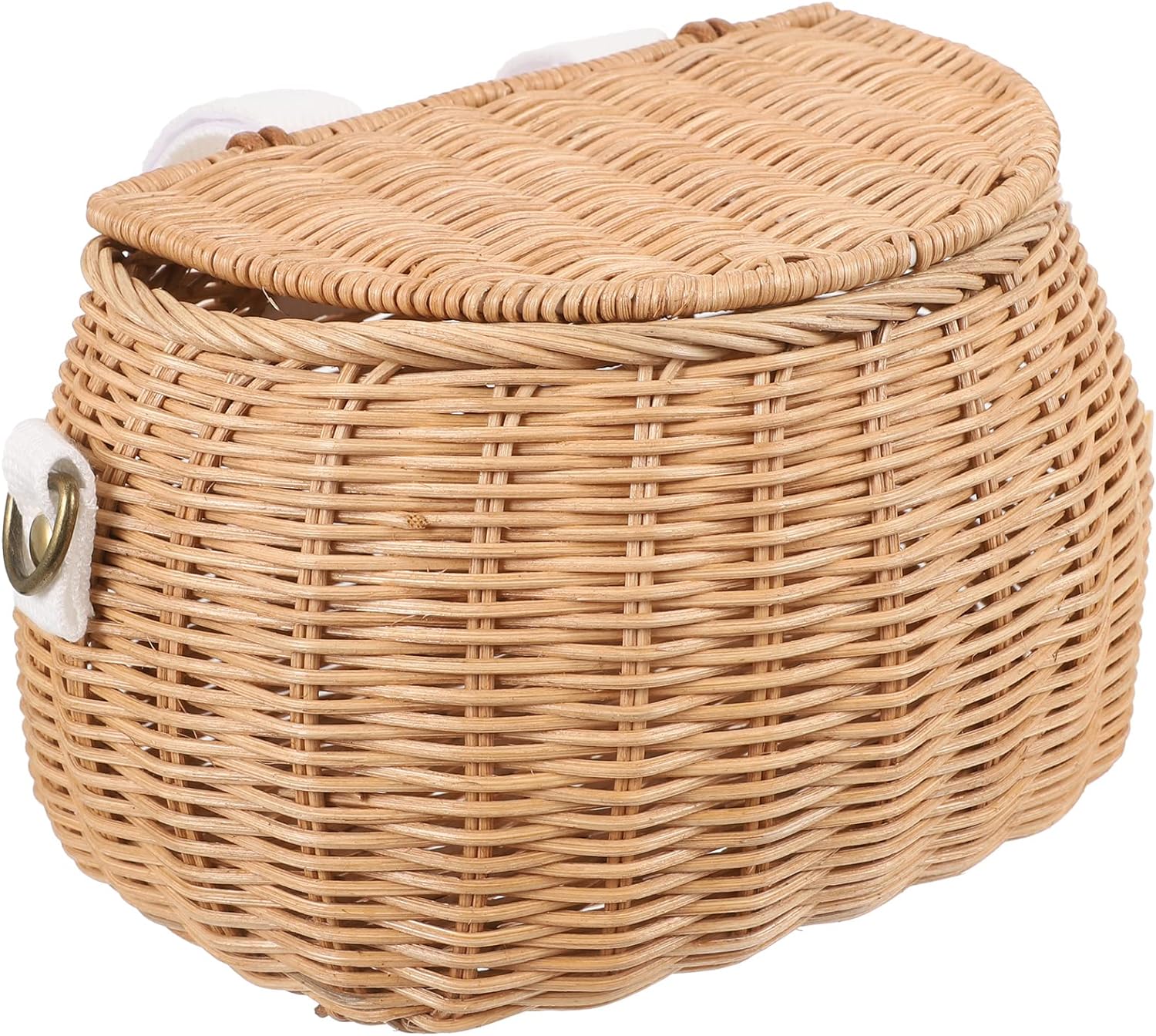 Kids Bike Basket Wicker Basket: Tricycle Childrens Basket Finely Woven Backpack with Lid Shoulder Strap Front Handlebar Basket Rattan Basket for Kids Handlebar Bike Basket