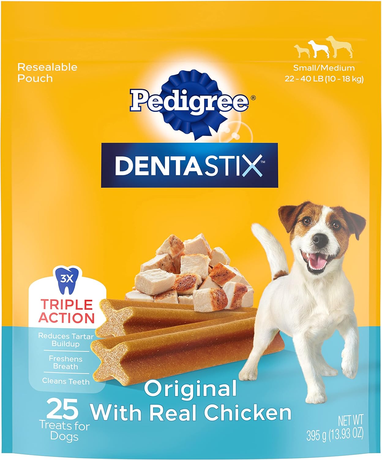 PEDIGREE DENTASTIX Small/Medium Dog Dental Treats Original Flavor Dental Bones, 13.93 oz. Pack (25 Treats)