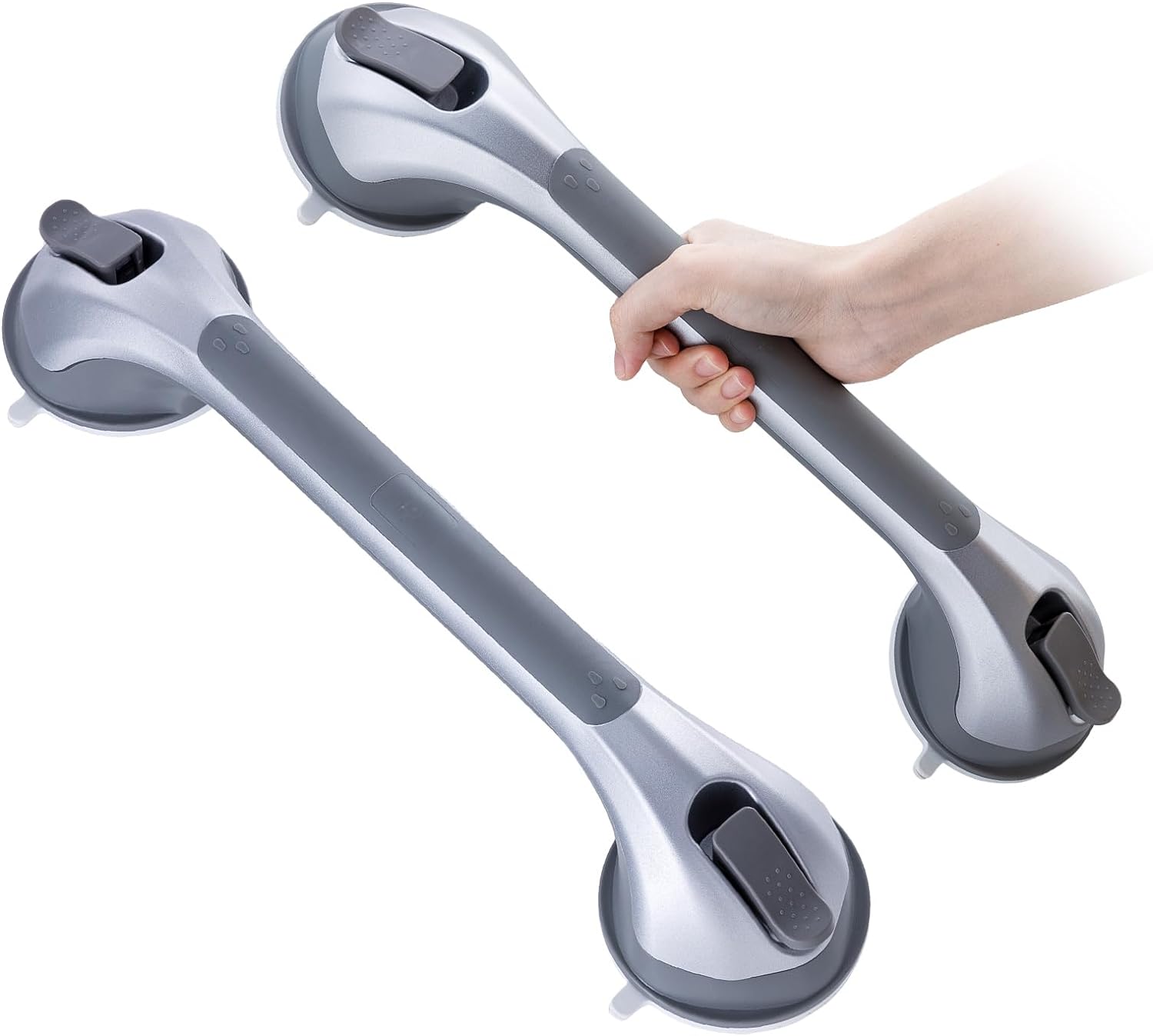 TAILI Shower Grab Bar 2 Pack 16 Inch Suction Grab Bars for Bathtubs & Showers, Heavy Duty Shower Handle Removable Shower Handrails for Elderly and Seniors, No Drilling Waterproof, Silver