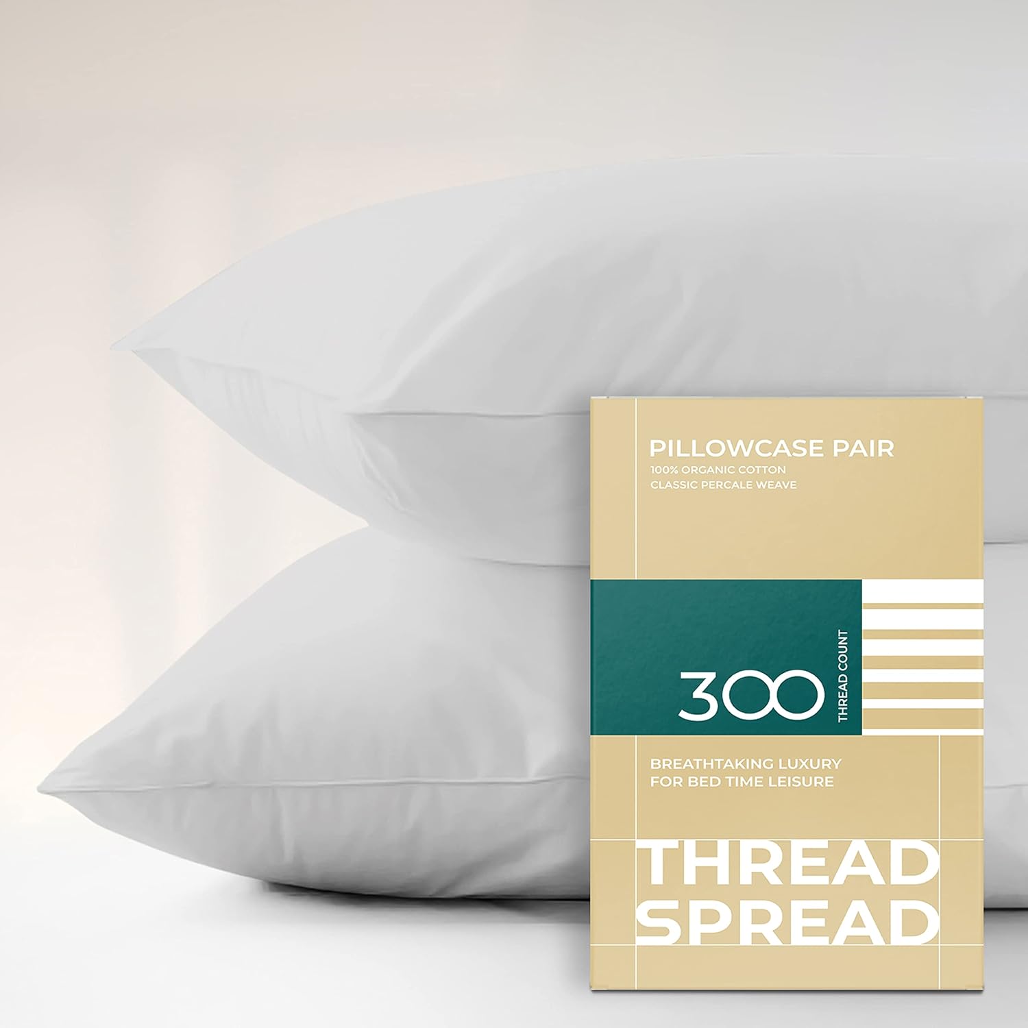 THREAD SPREAD 100% Organic Cotton Pillowcases - Soft and Crisp, Cooling Percale Weave, Breathable Pillow Covers, Set of 2 (Queen Size, Light Gray)