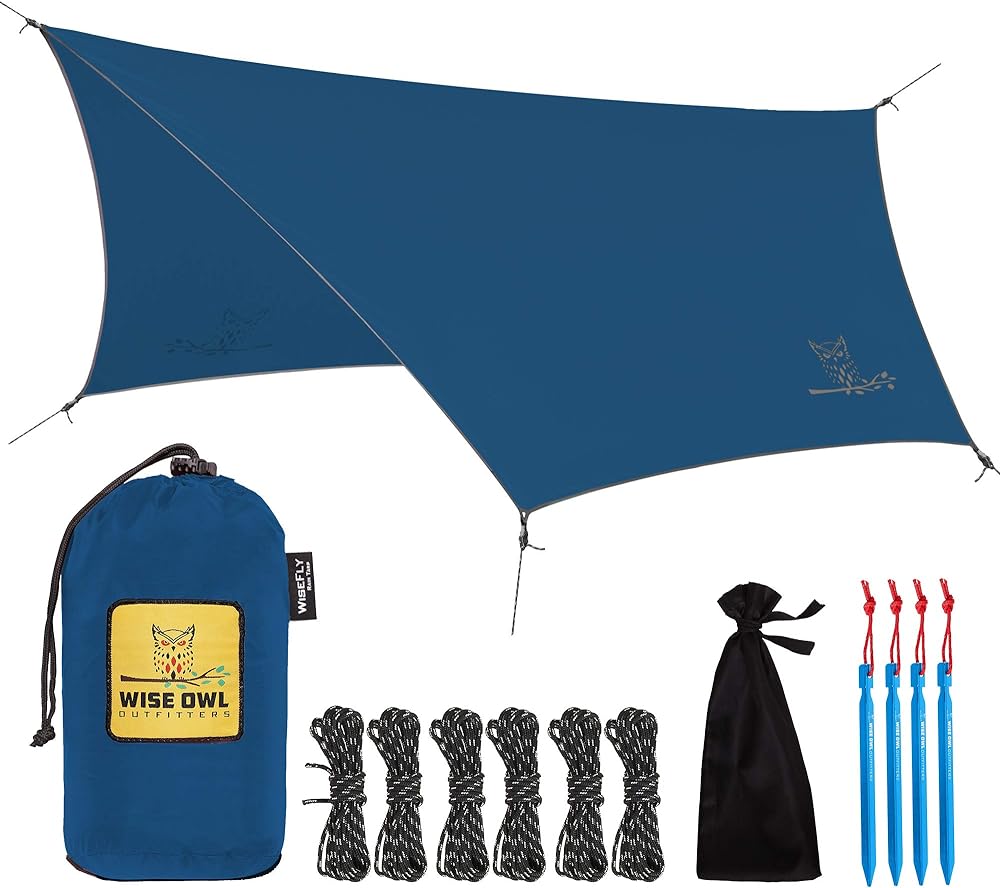 Wise Owl Outfitters Hammock Tarp, Hammock Tent - Rain Tarp for Camping Hammock - Camping Gear Must Haves w/Easy Set Up Including Tent Stakes and Carry Bag