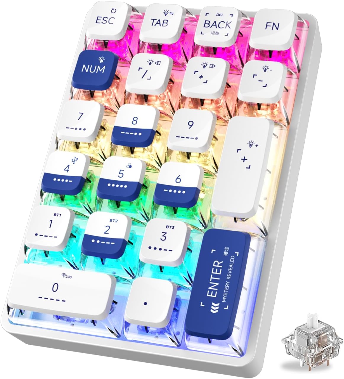 K21 RGB Backlit Tri-Mode Wireless Mechanical Number Pad Supports 3 Bluetooth/2.4GHz/Type C Wired,Hot Swappable 21 Keys Mechanical Numpad with Transparent Keycaps Black