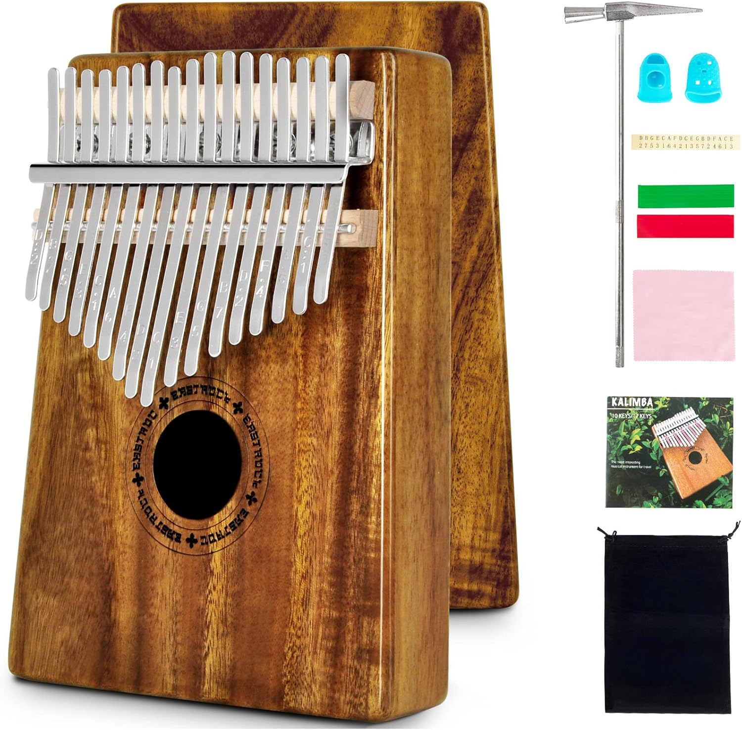 EASTROCK Kalimba Thumb Piano 17 Keys Portable Mbira Finger Piano with Study Instruction and Tune Hammer Kalimba Gifts for Kids Adults Beginners Professional (Acacia)