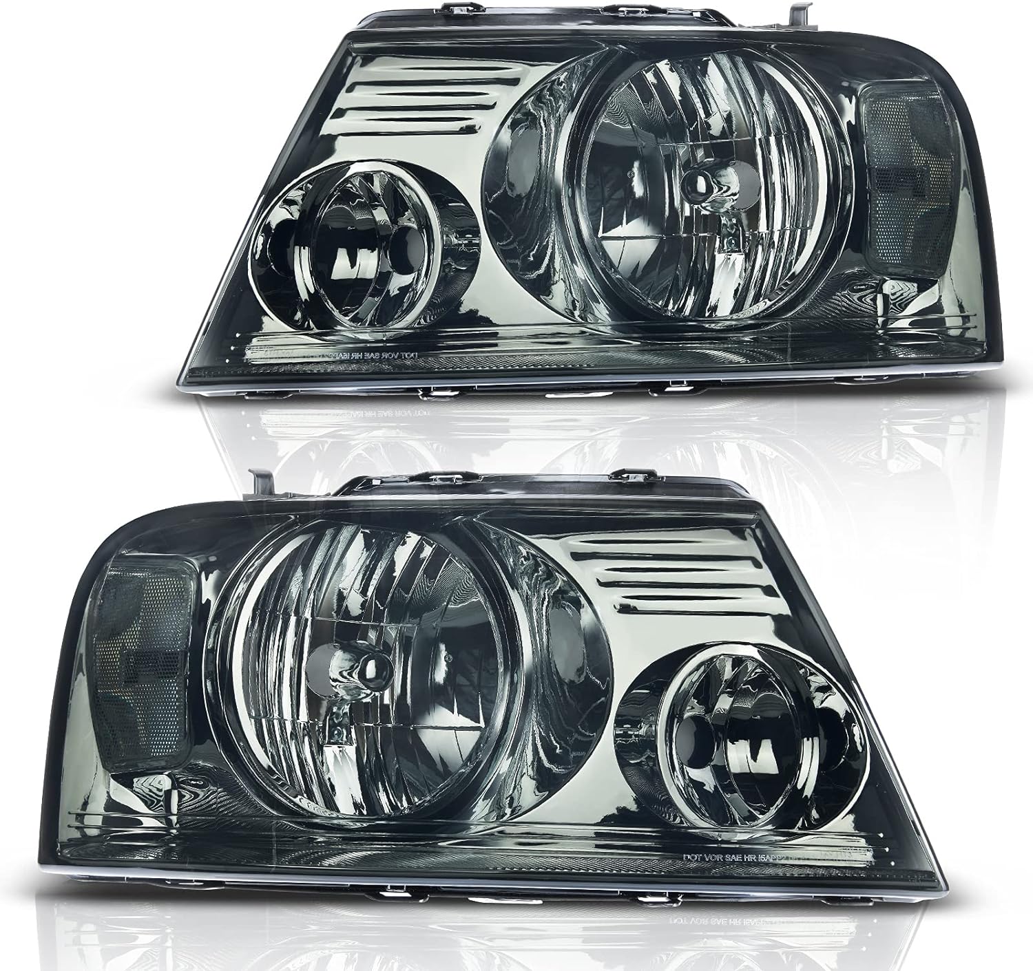 DWVO Headlights Assembly Compatible with 2004 2005 2006 2007 2008 Ford F-150/06 07 08 Lincoln Mark LT OE Headlamp Chrome Housing Smoke Lens Clear Reflector