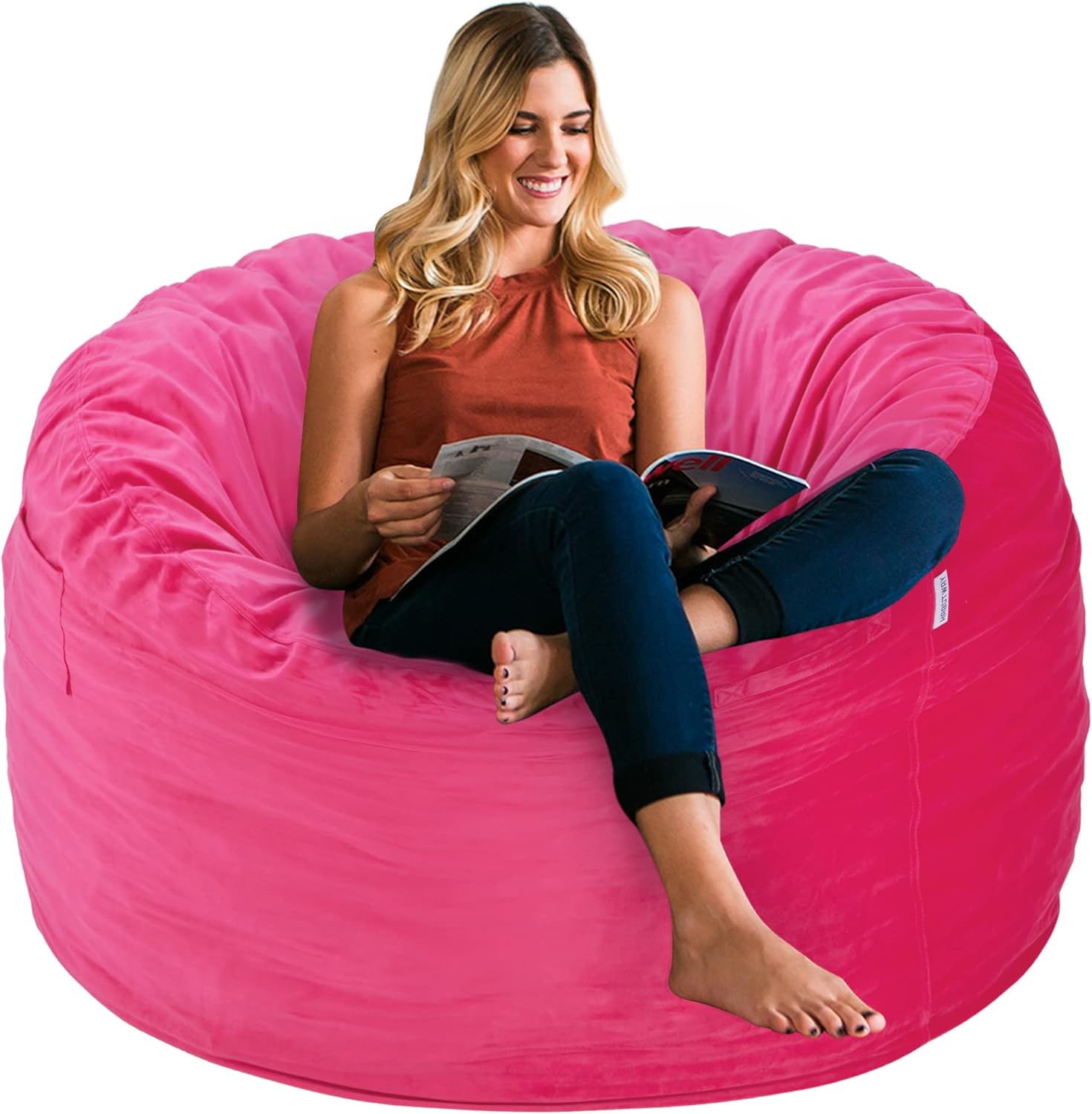HABUTWAY Bean Bag Chair 3Ft Luxurious Velvet Ultra Soft Fur with High-Rebound Memory Foam Bean Bag Chairs for Adults Plush Lazy Sofa with Fluffy Removable Sponge 3'(Red)