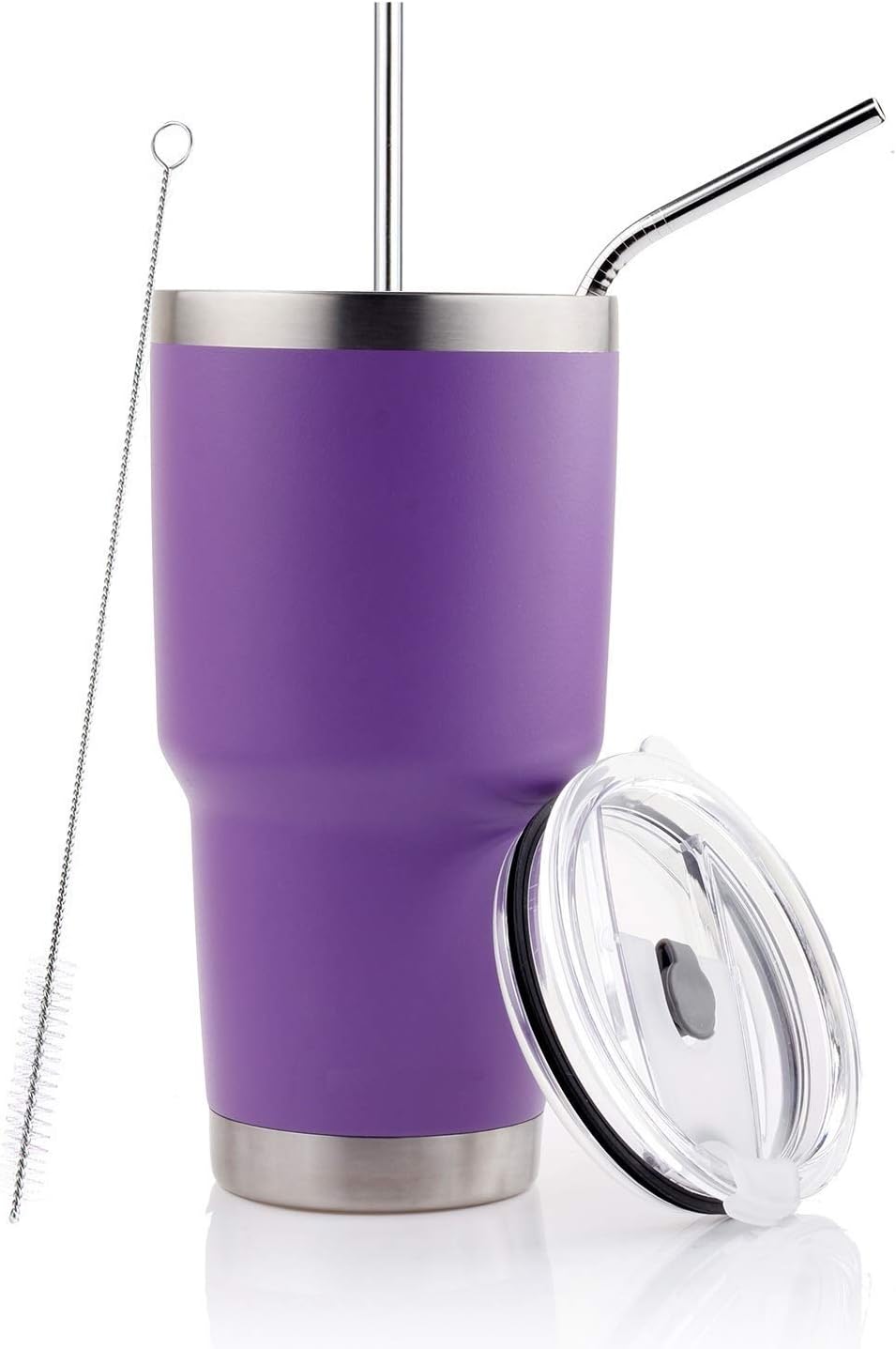 30oz Purple Tumbler Stainless Steel Double Wall Vacuum Insulated Mug with Straw and Lid, Cleaning Brush for Cold and Hot Beverages (30oz Purple)��