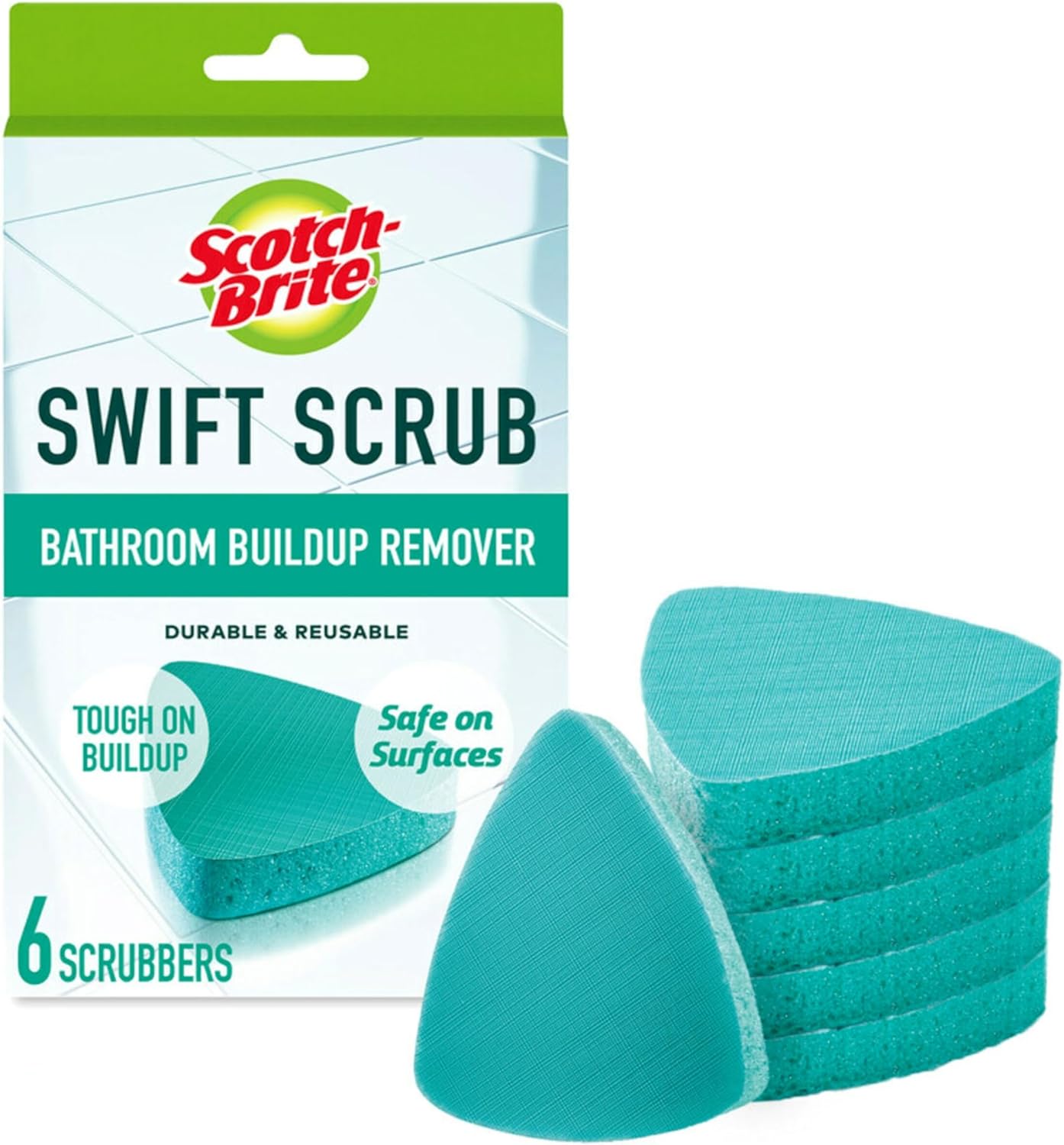 Scotch-Brite Swift Scrub Bath Cleaner Scrubbers, Soap Scum Remover for Cleaning Bathroom, Bathroom Scrubber Pads Safe for Tile, 6 Bathroom Cleaner Scrubbers