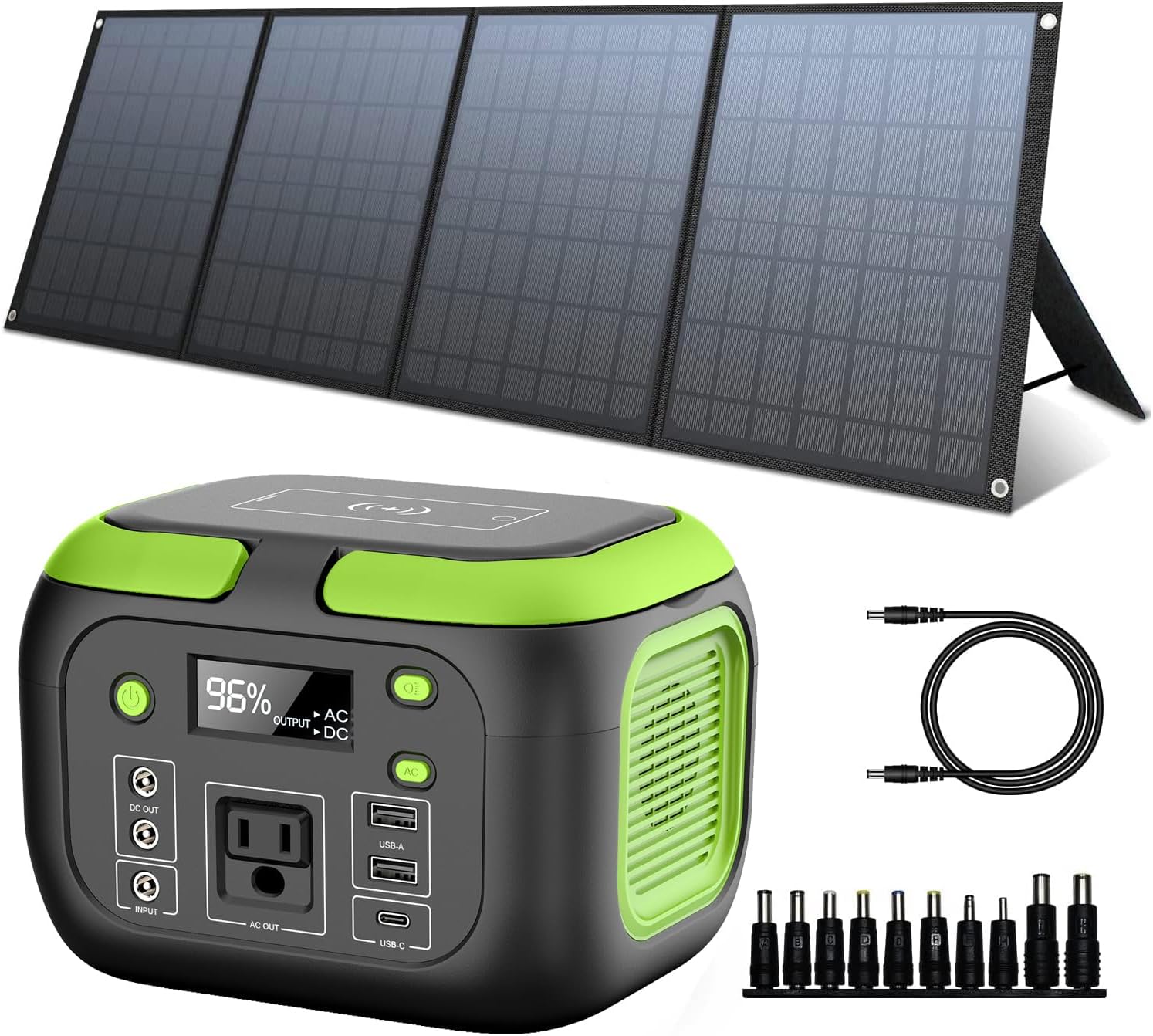 200W Portable Power Station with 40W Foldable Solar Panel with Fast Wireless Charger for Outdoors Camping Travel Hunting Emergency