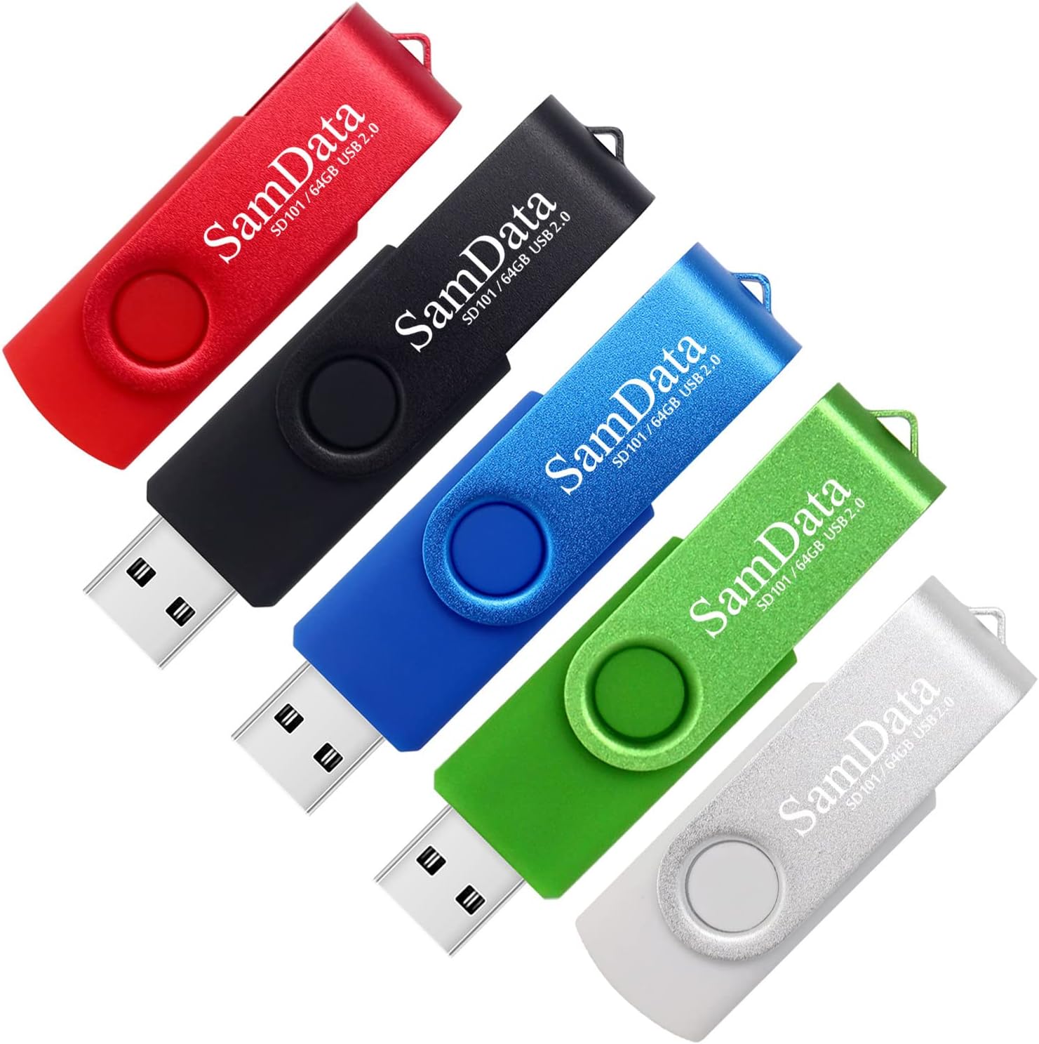 64GB USB Flash Drives 5 Pack 64GB Thumb Drives Memory Stick Jump Drive with LED Light for Storage and Backup (5 Colors: Black Blue Green Red Silver)