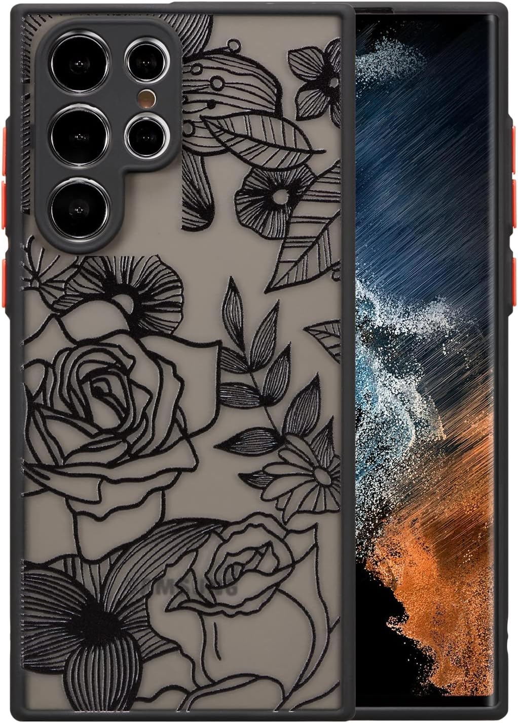 XIZYO for Samsung Galaxy S22 Ultra Case Rose Design Floral Pattern Slim Case for Women Girls TPU Bumper Case Shockproof Protective Case for Galaxy S22 Ultra, Black