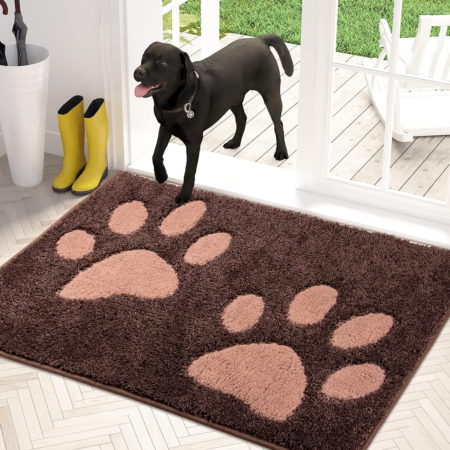 PURRUGS Dirt Trapper Door Mat 33.5 x 59, Non-Skid/Slip Machine Washable Microfiber Entryway Rug, Dog Door Mat, Super Absorbent Welcome Mat for Muddy Wet Shoes and Paws, Brown